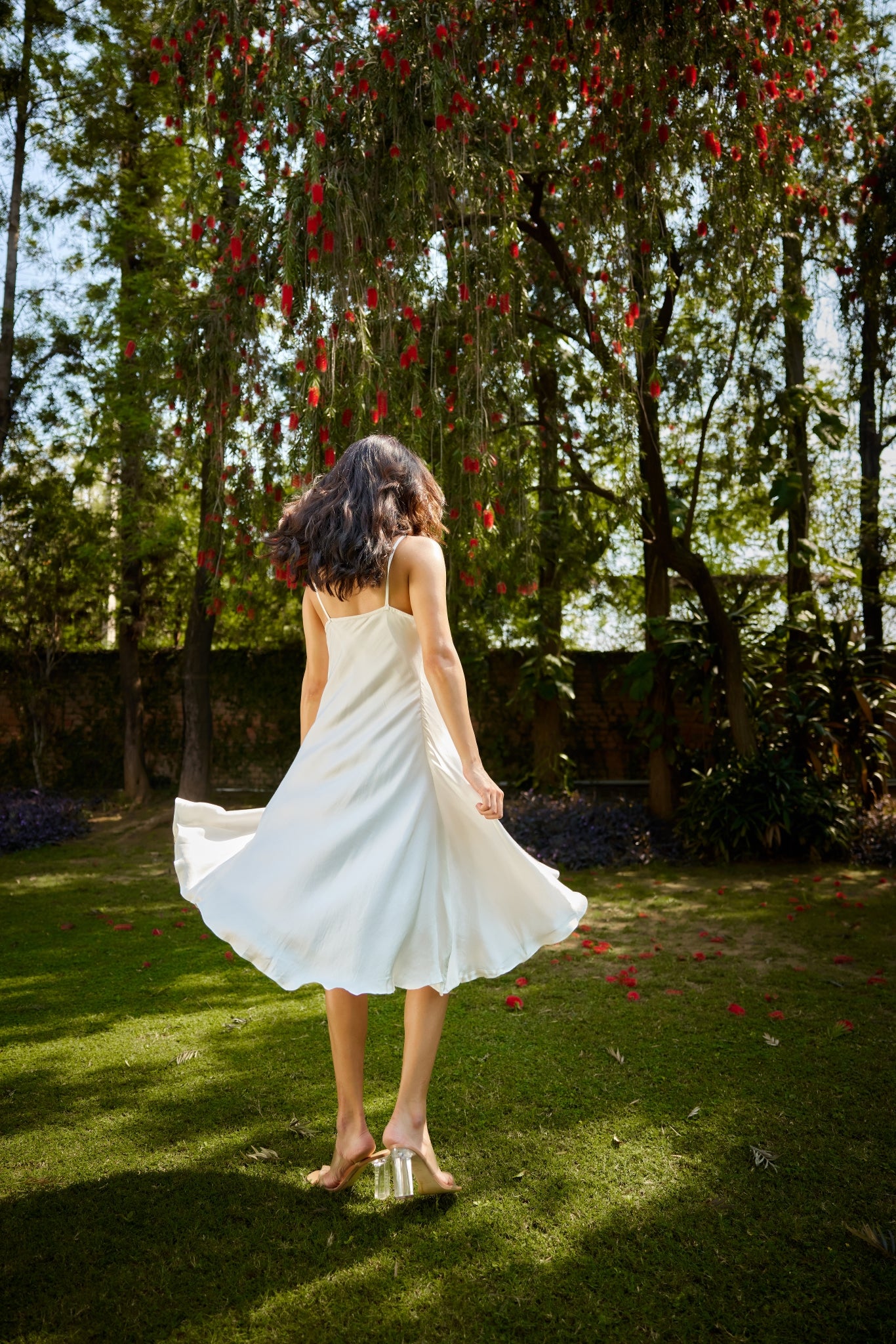 Strappy Ivory Satin Midi Dress