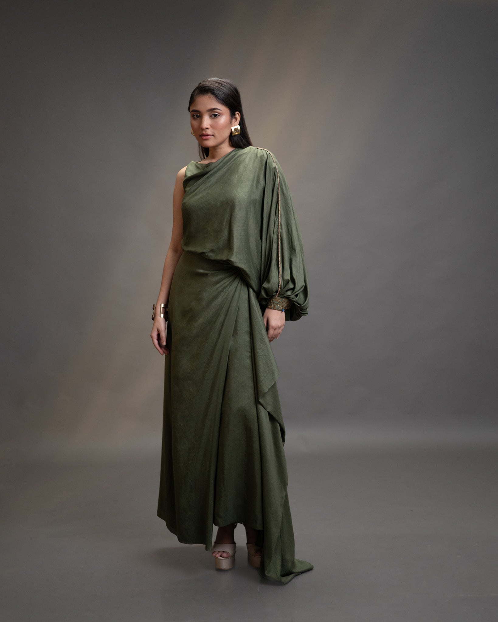 Draped Silk Top and Skirt Set