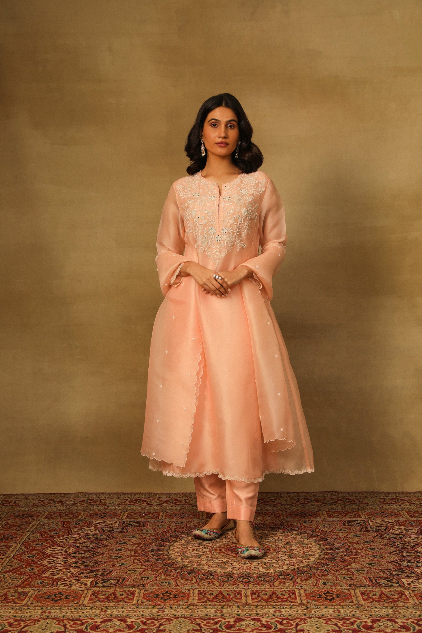 Peach Kurta with Pants & Dupatta