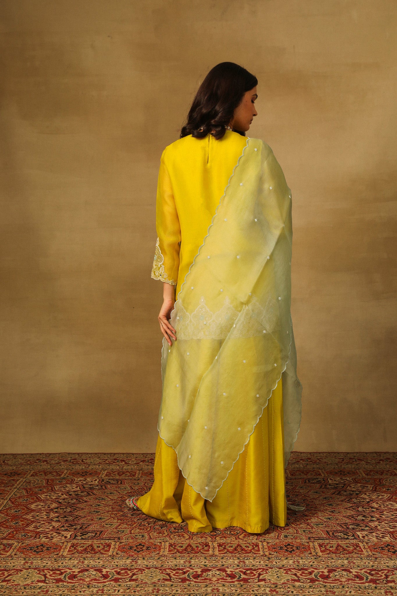 Yellow Short Kurta with Sharara and Dupatta