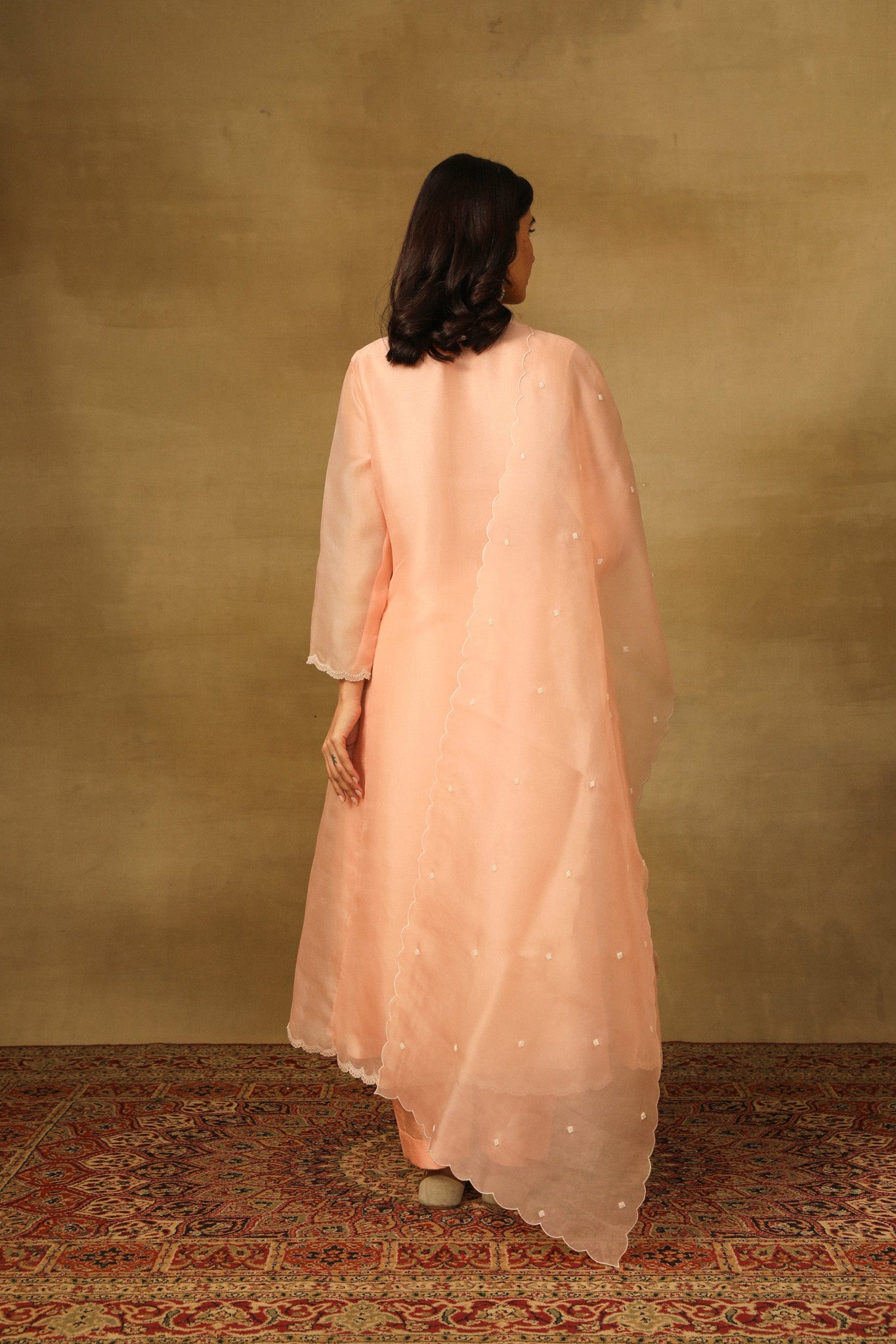 Peach Kurta with Pants & Dupatta