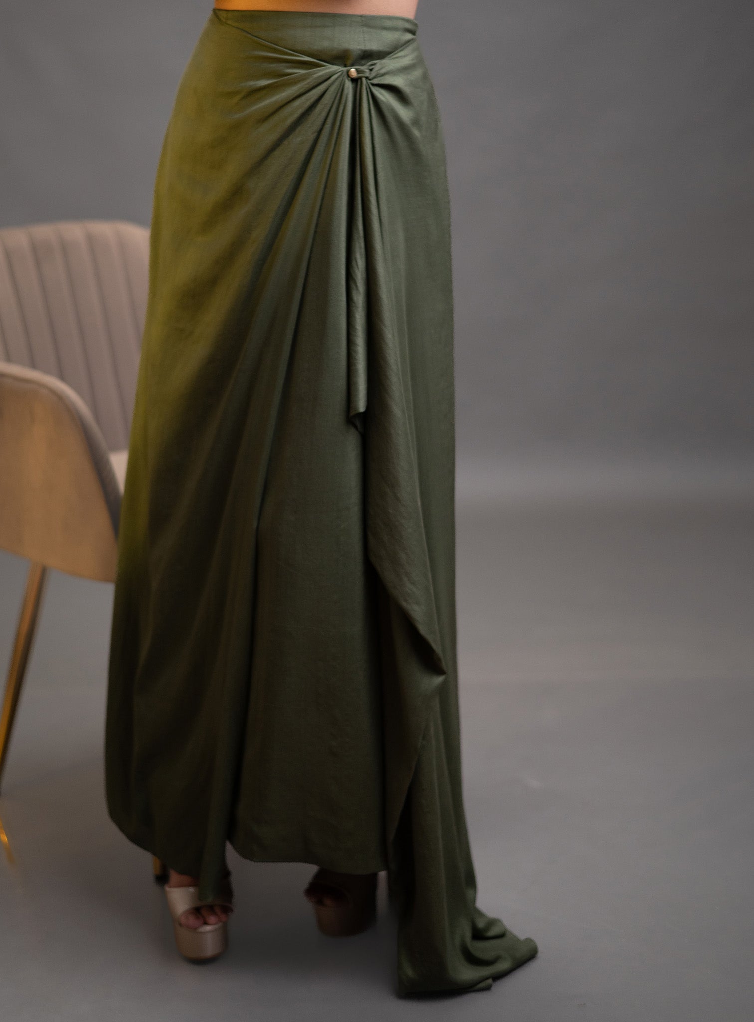 Draped Silk Top and Skirt Set