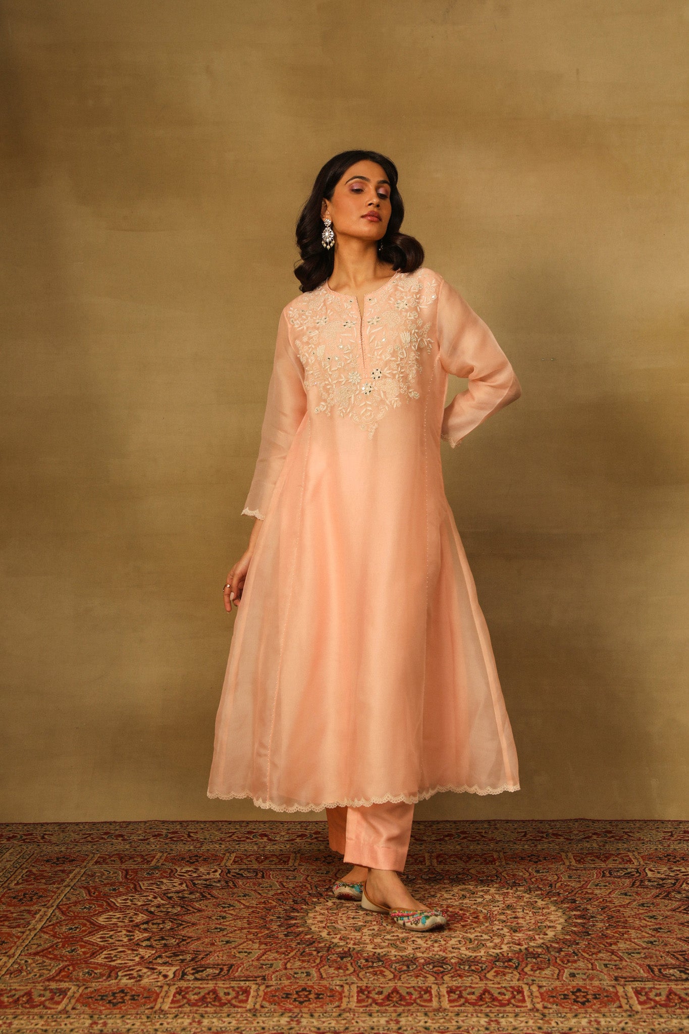 Peach Kurta with Pants & Dupatta