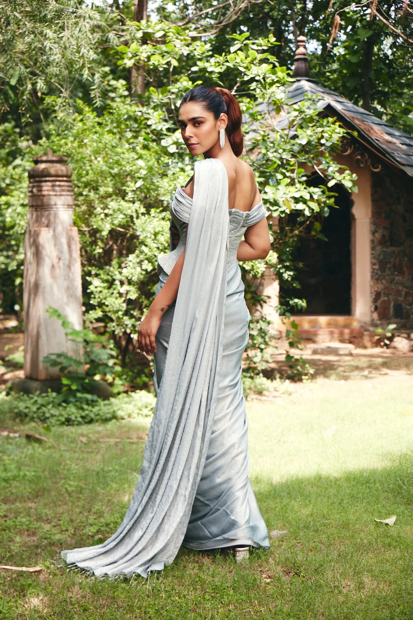 Ice Grey Corset Saree