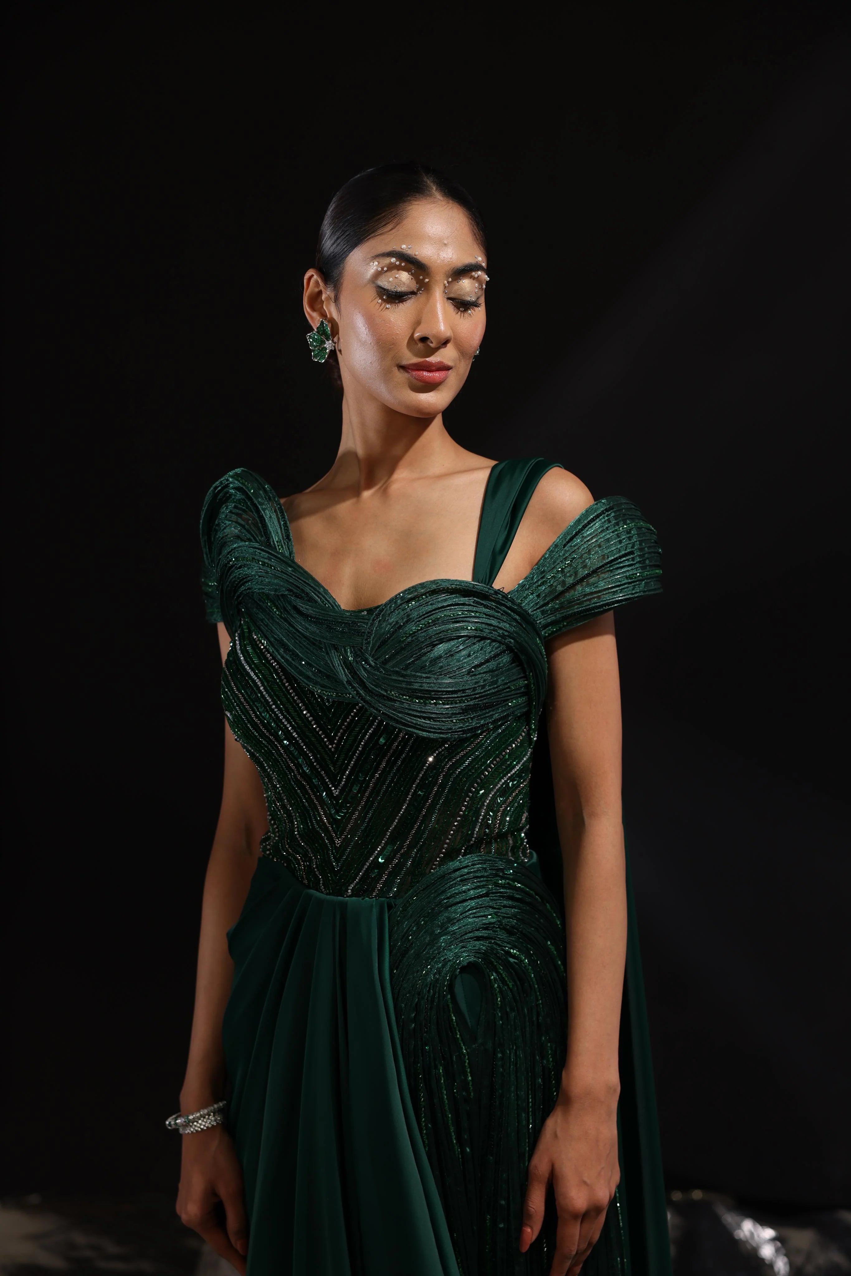 Satin & Glazed Organza Draped Saree