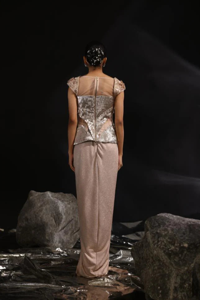 Metallic & Champagne Corset With Skirt