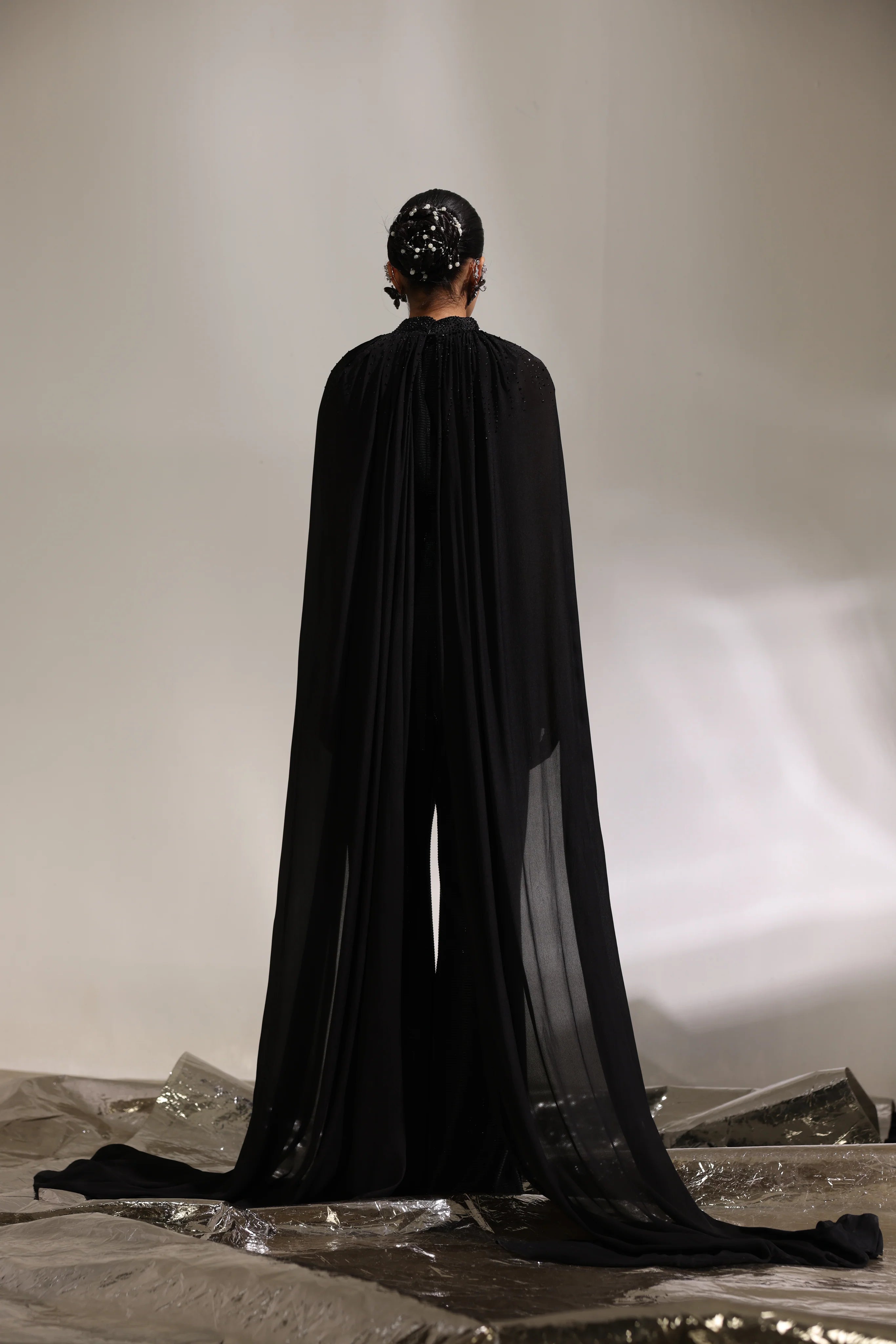 Ebony Black Cape Jumpsuit