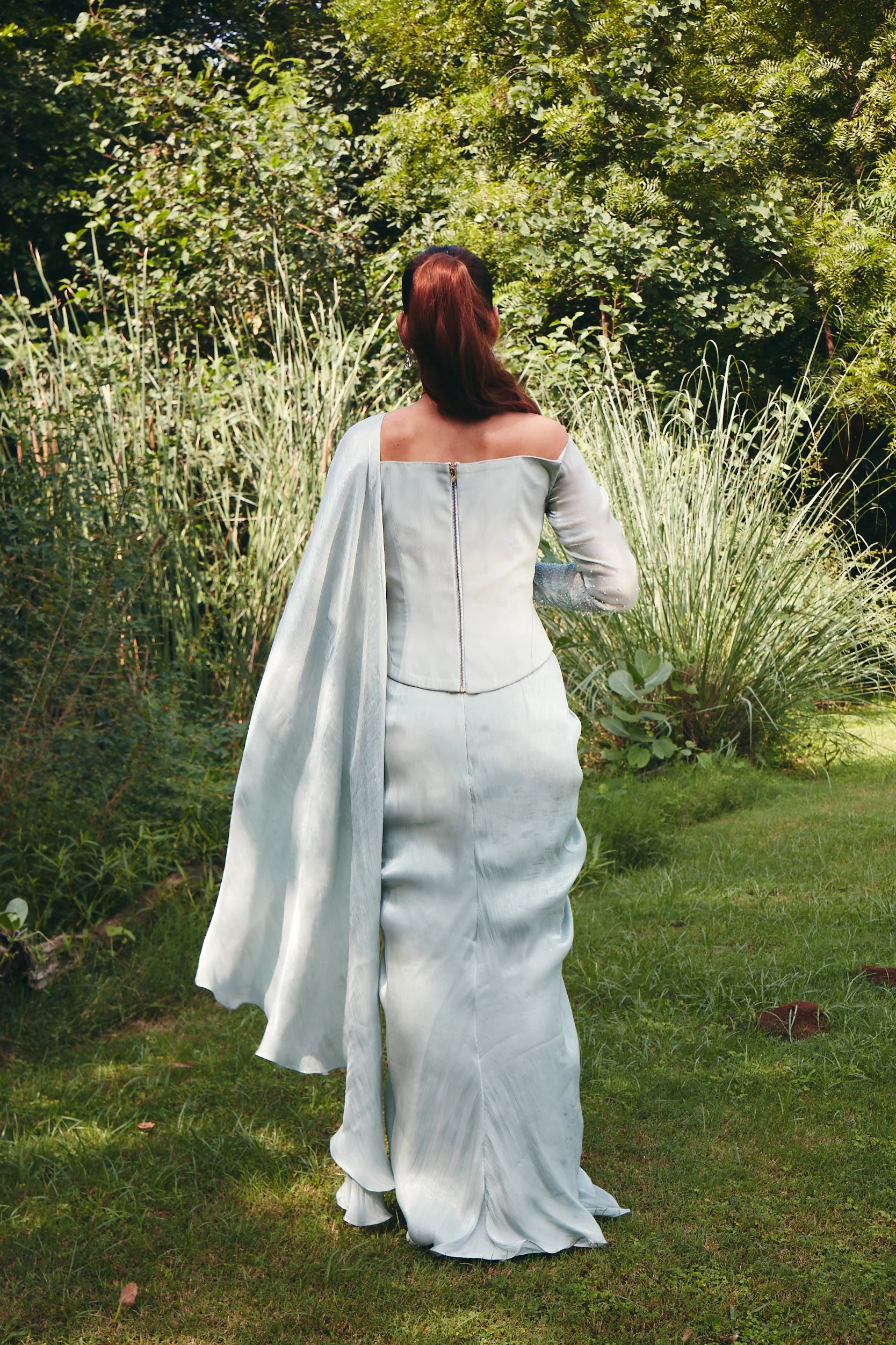 Ice Grey Sculpted Corset Saree