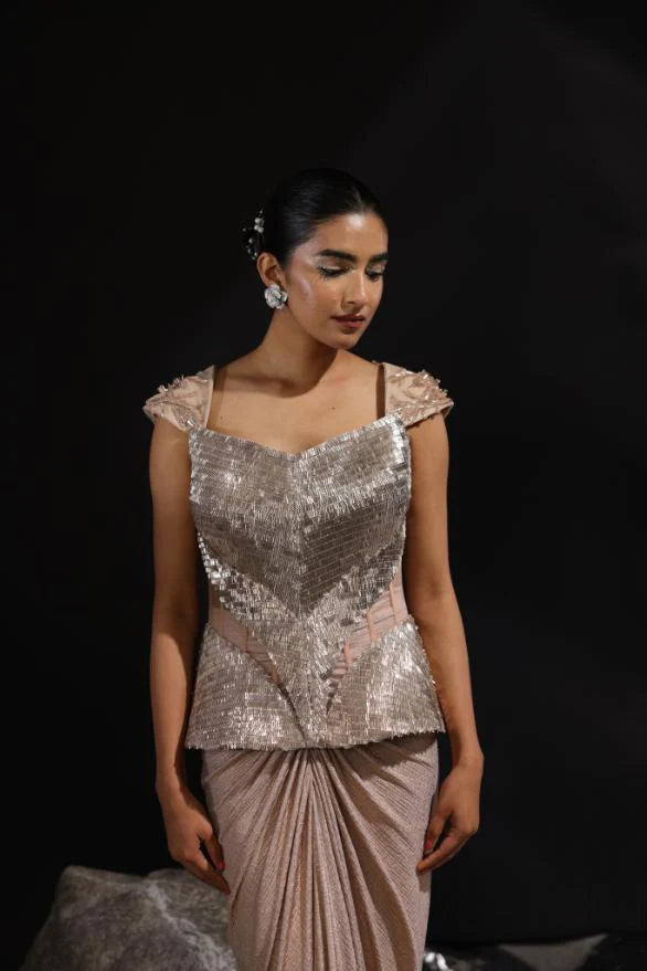 Metallic & Champagne Corset With Skirt