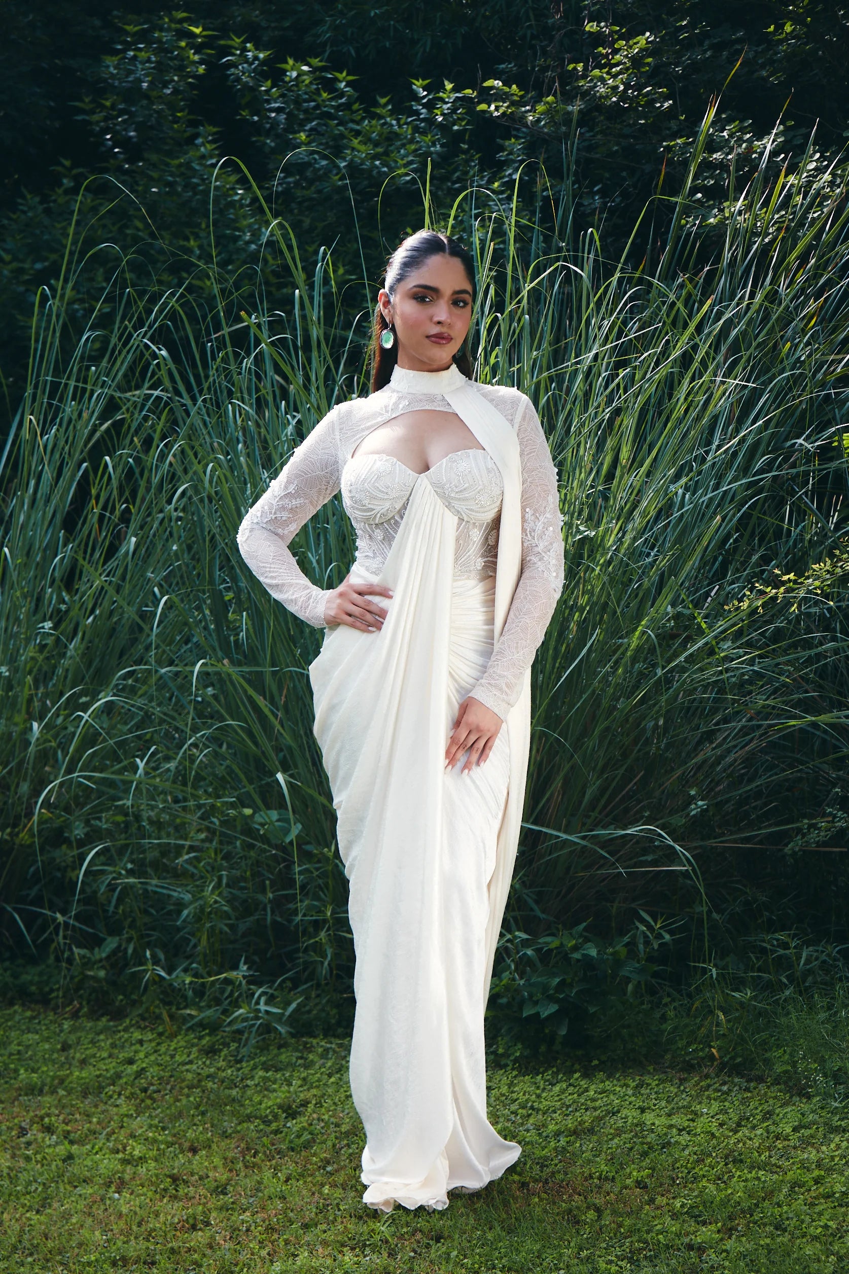 Ivory Full Sleeve Draped Saree