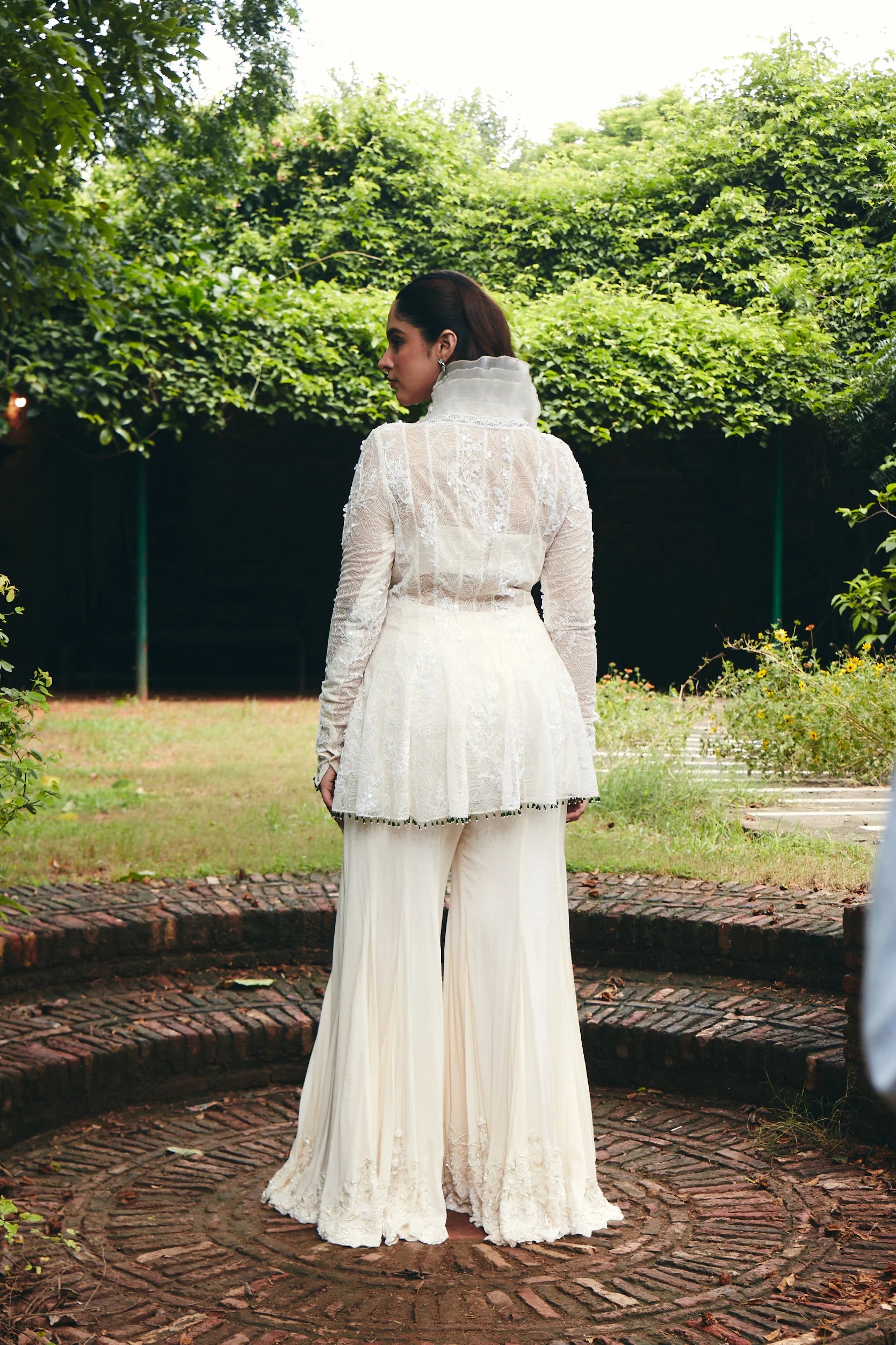 Ivory Ruffle Collared Sharara Set