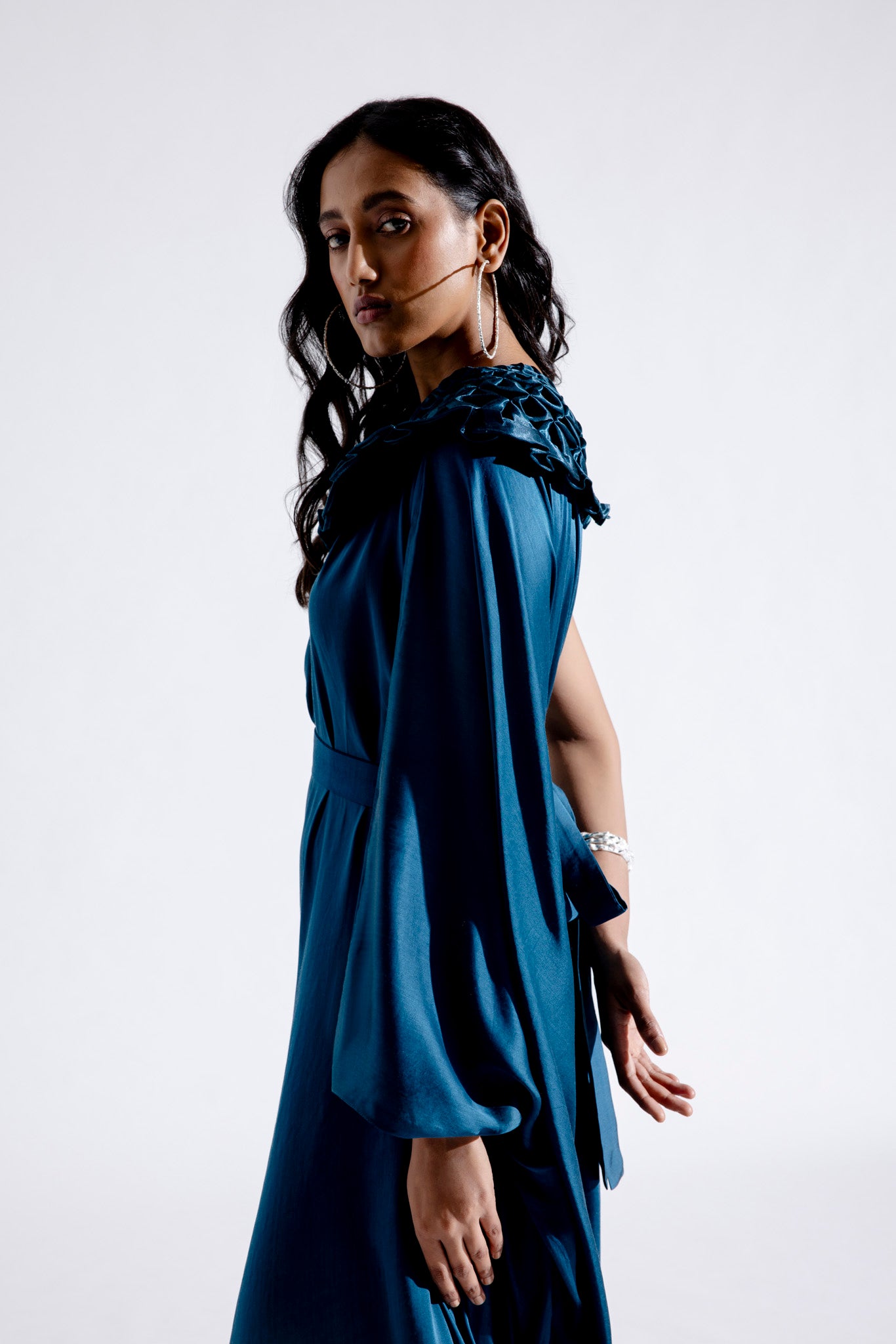 Teal one- shoulder kaftan dress