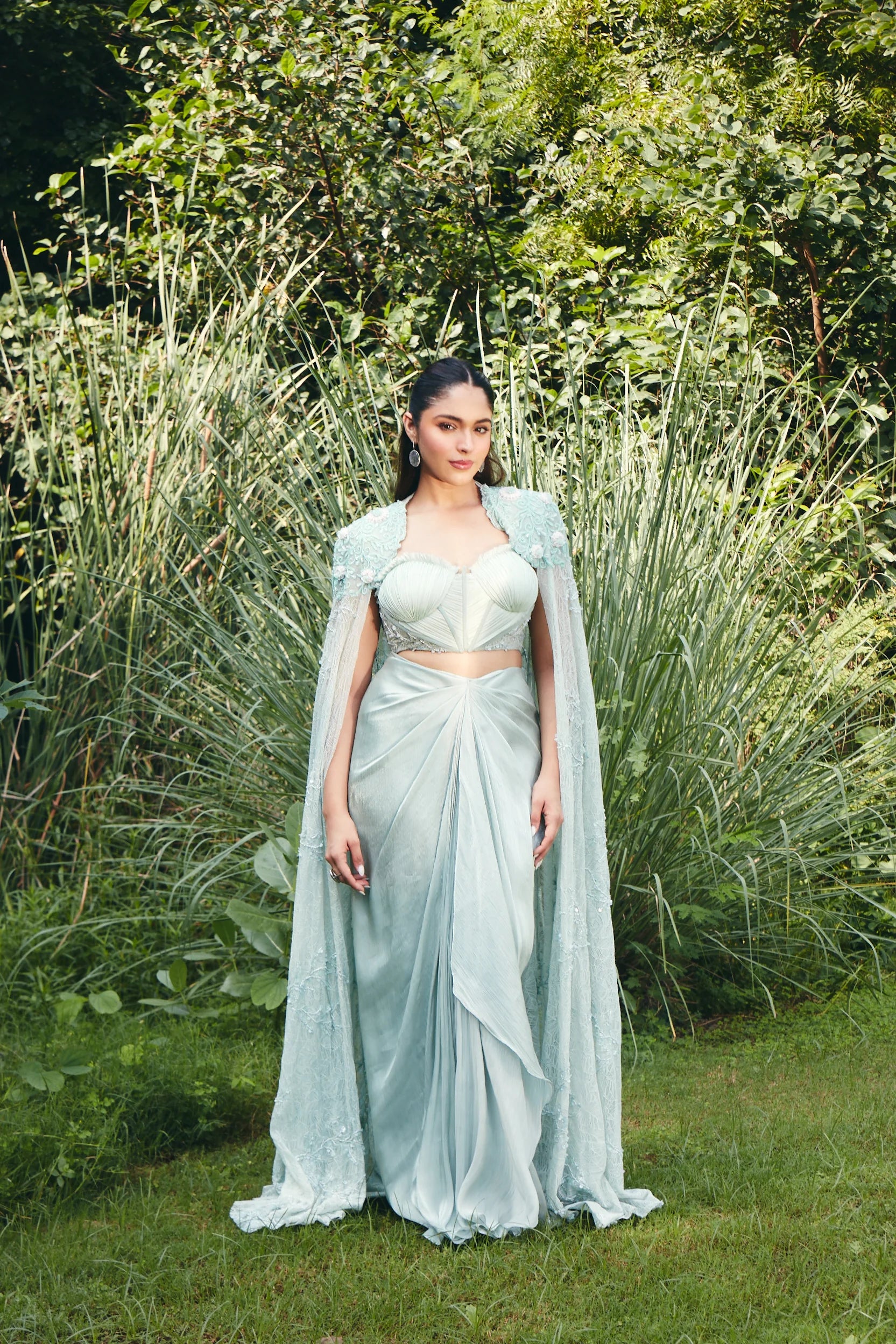 Sage Green Cape & Corset Draped Set