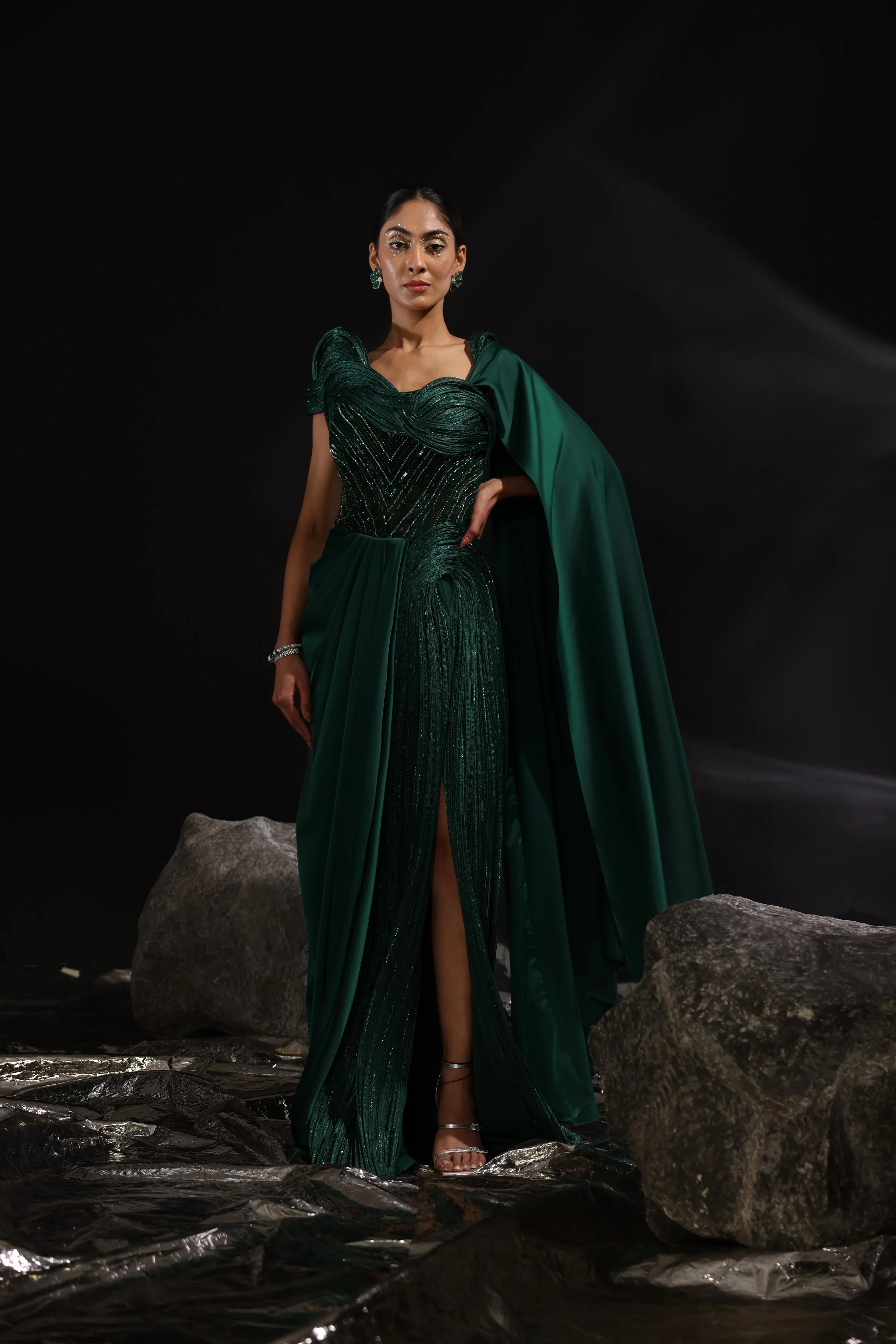 Satin & Glazed Organza Draped Saree