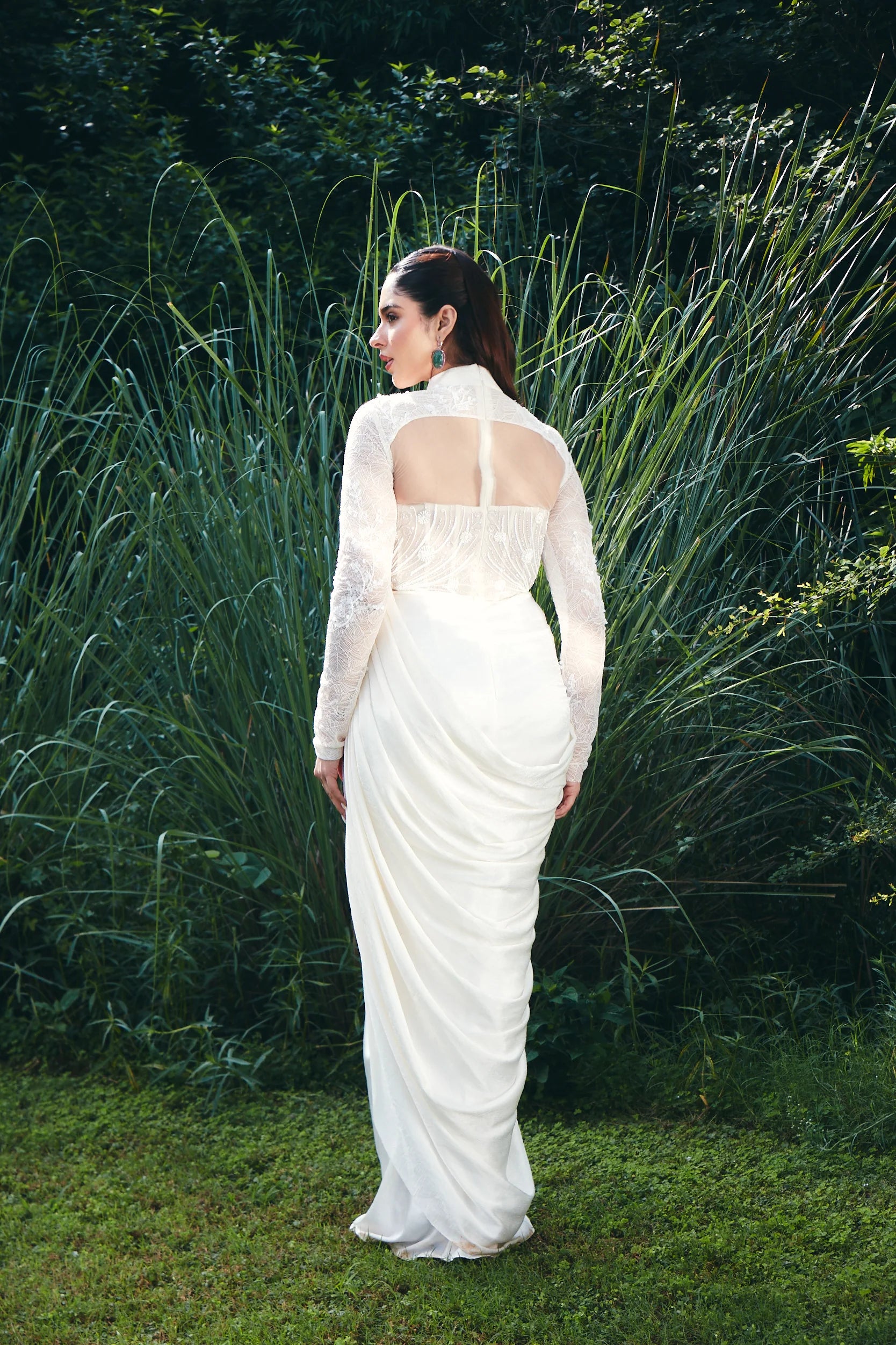 Ivory Full Sleeve Draped Saree