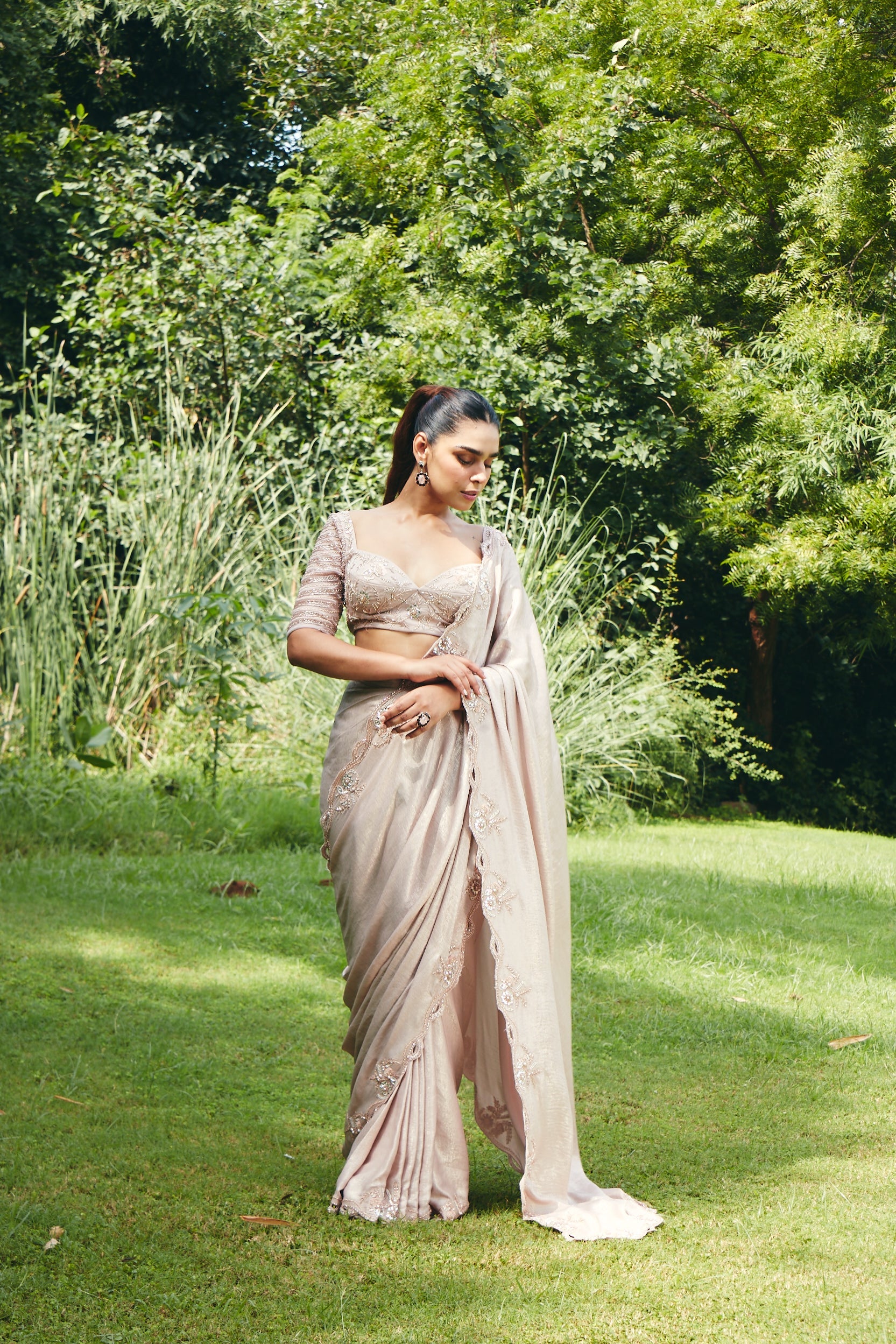 Blush Peach Predraped Saree