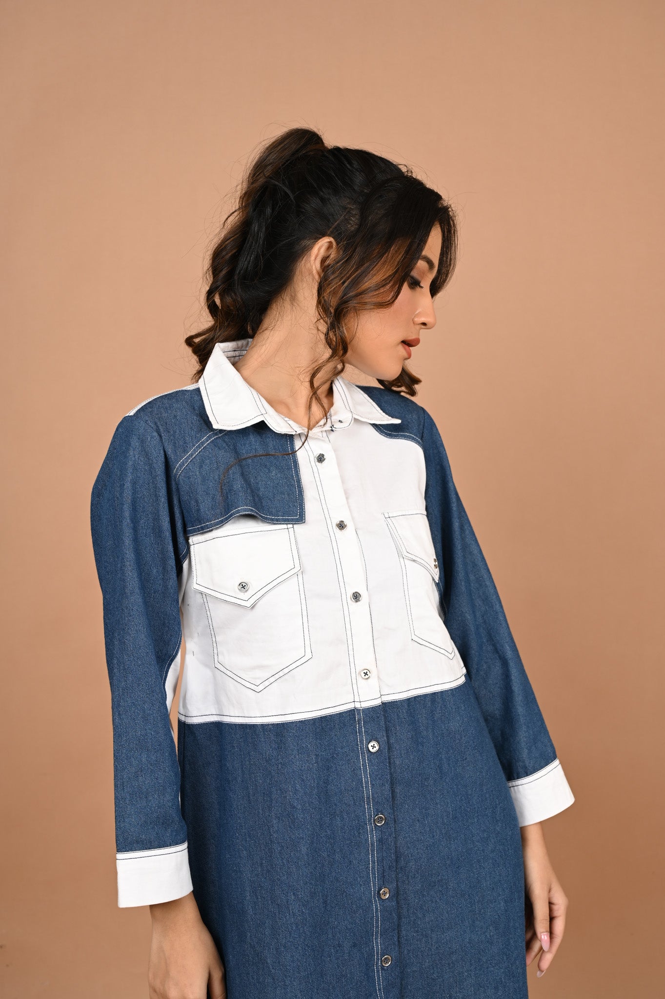 White Patch Denim Dress