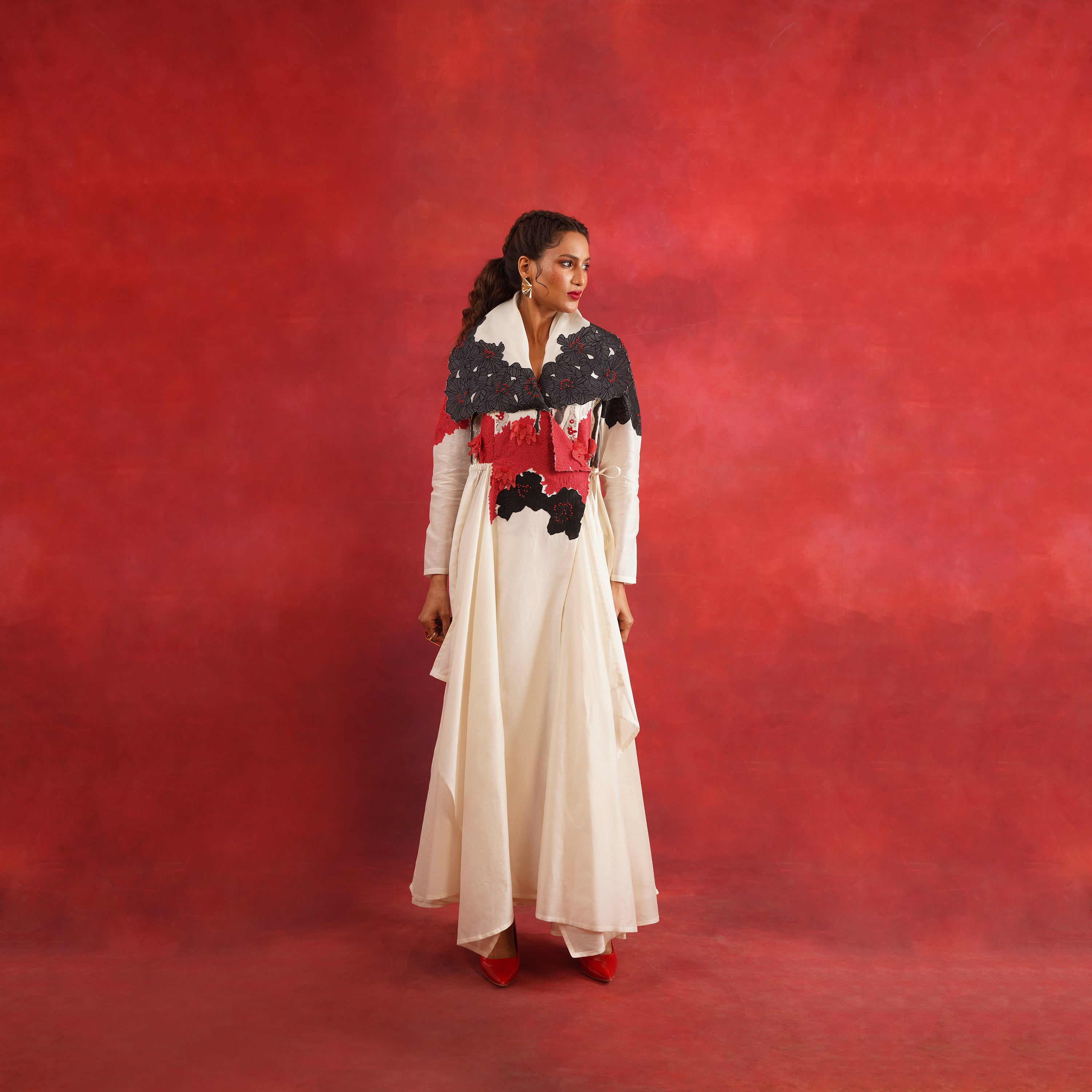 Draped Collar Angrakha with Pants