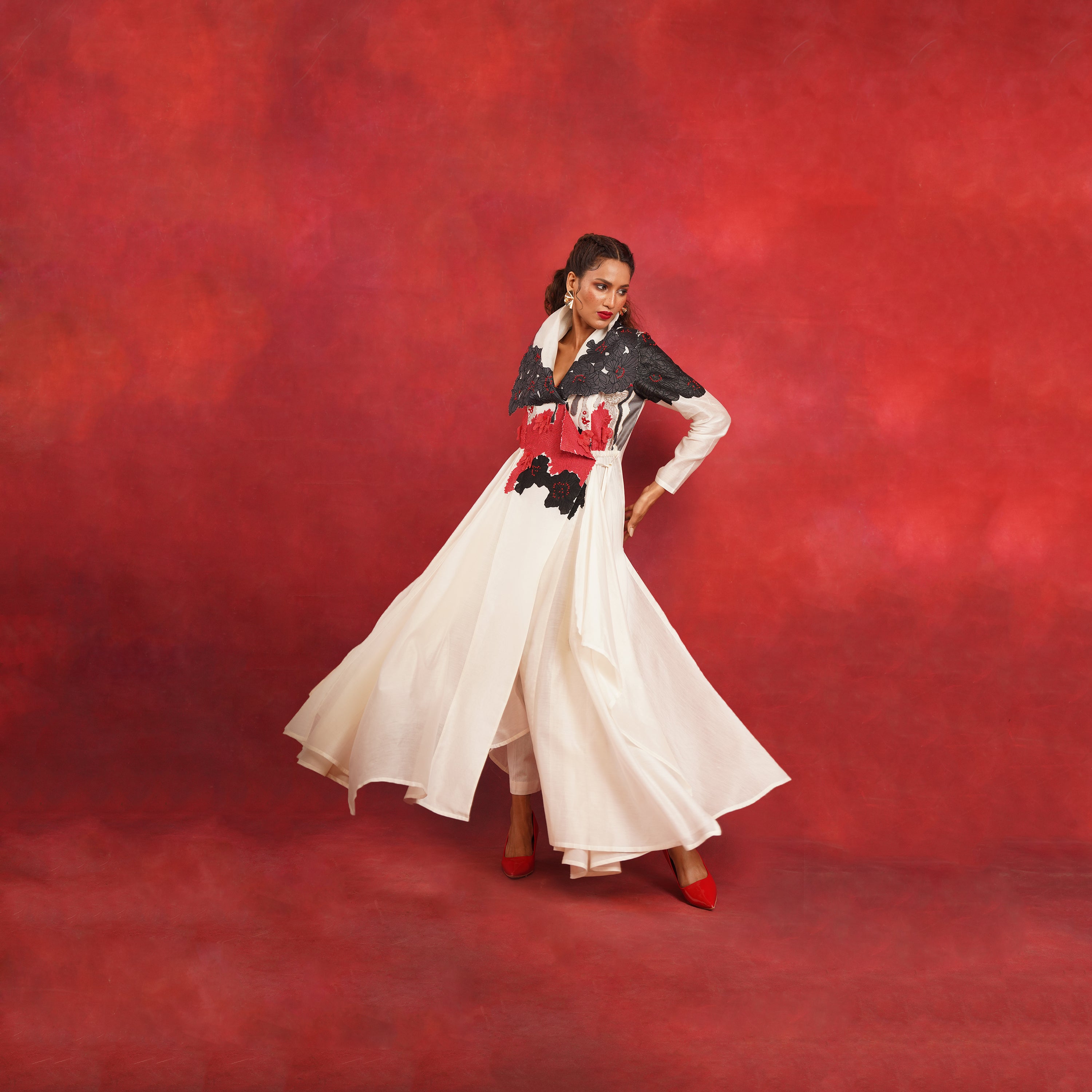 Draped Collar Angrakha with Pants