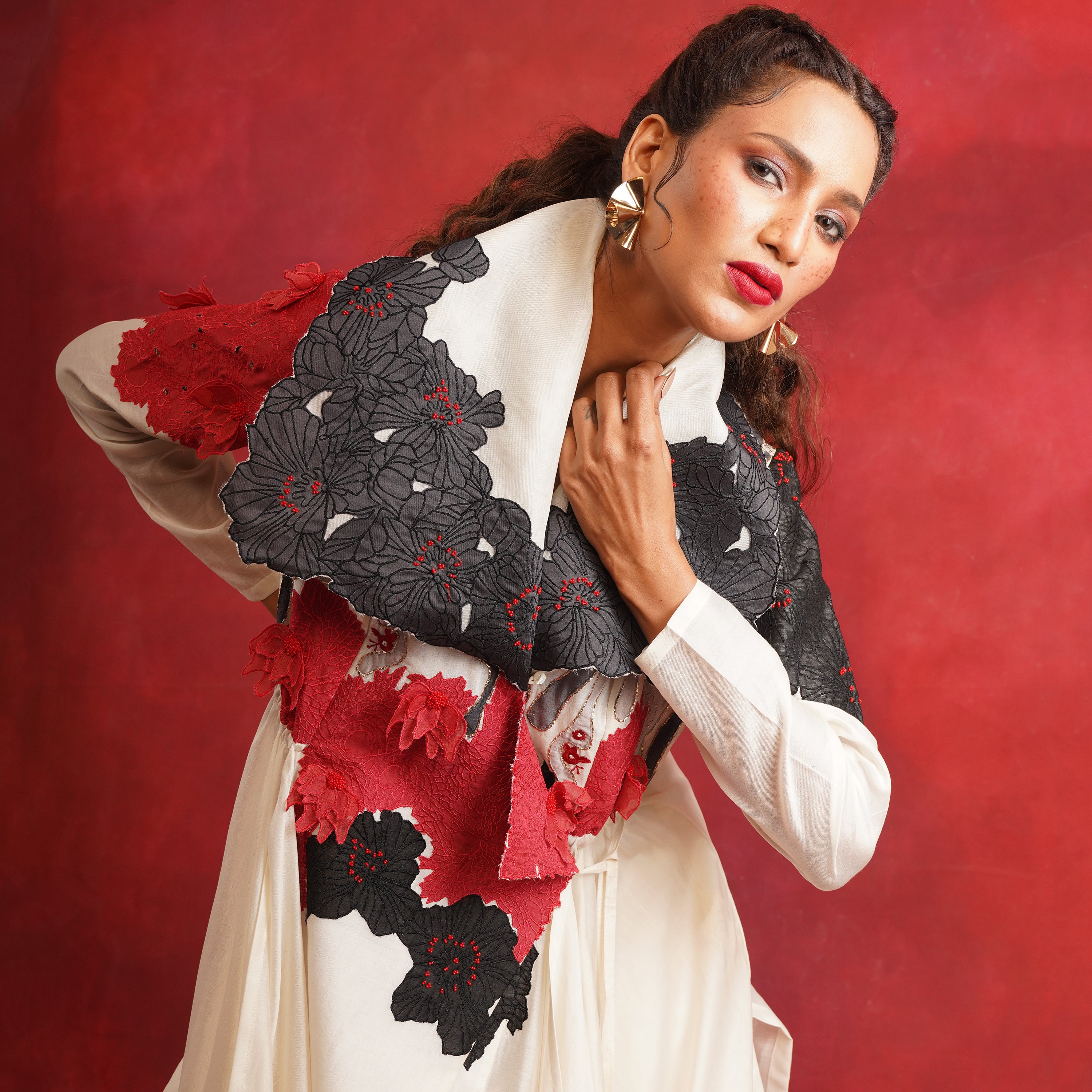 Draped Collar Angrakha with Pants