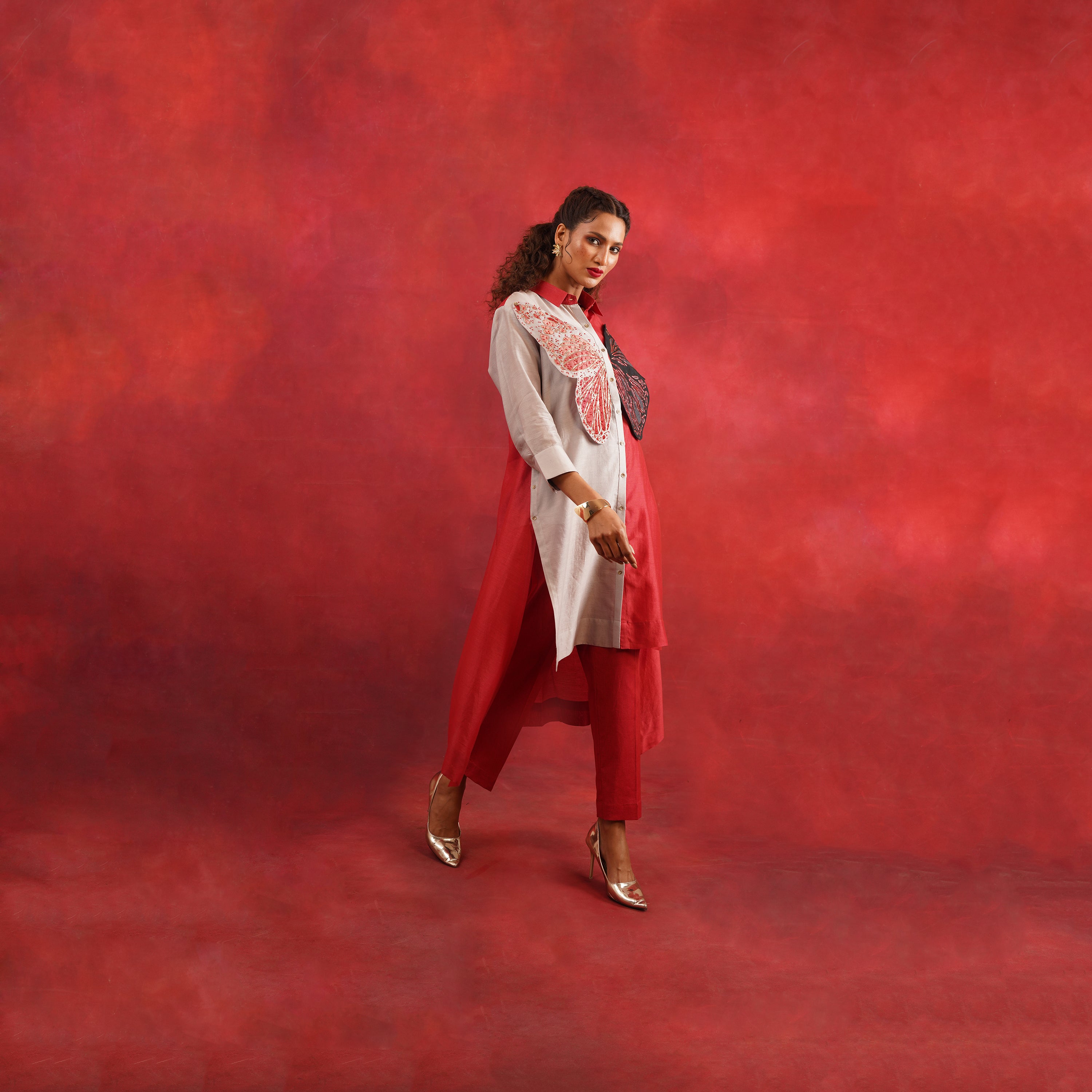 Butterfly EMB Color Blocked Co-ord Set