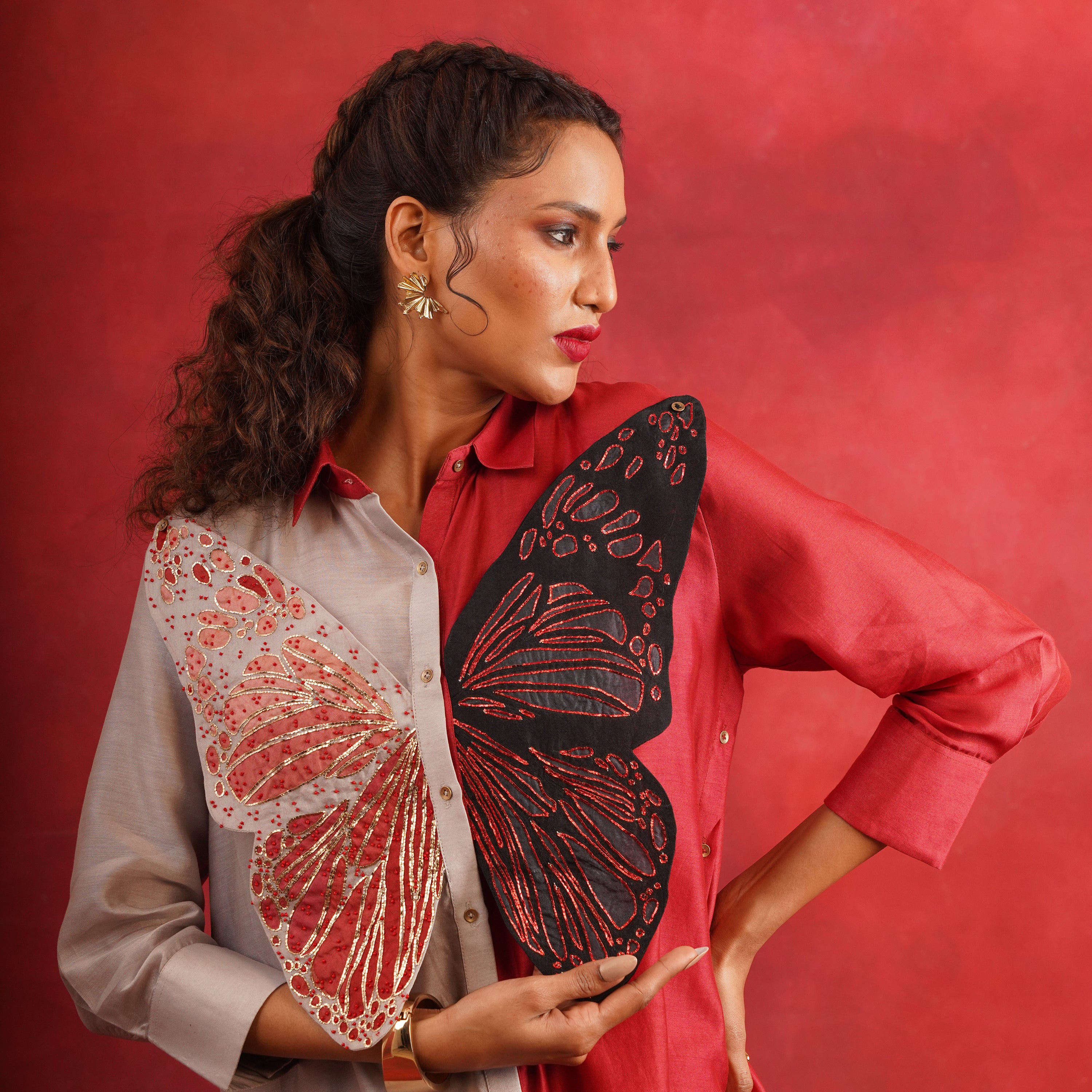 Butterfly EMB Color Blocked Co-ord Set