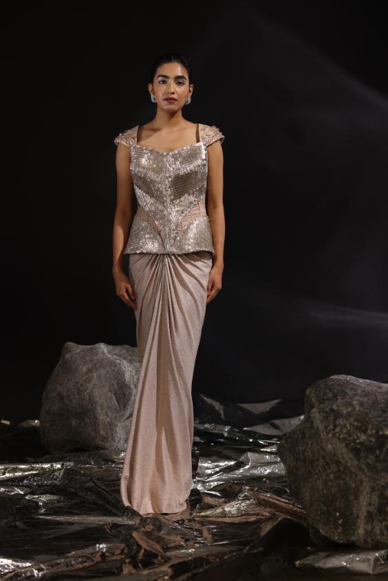 Metallic & Champagne Corset With Skirt