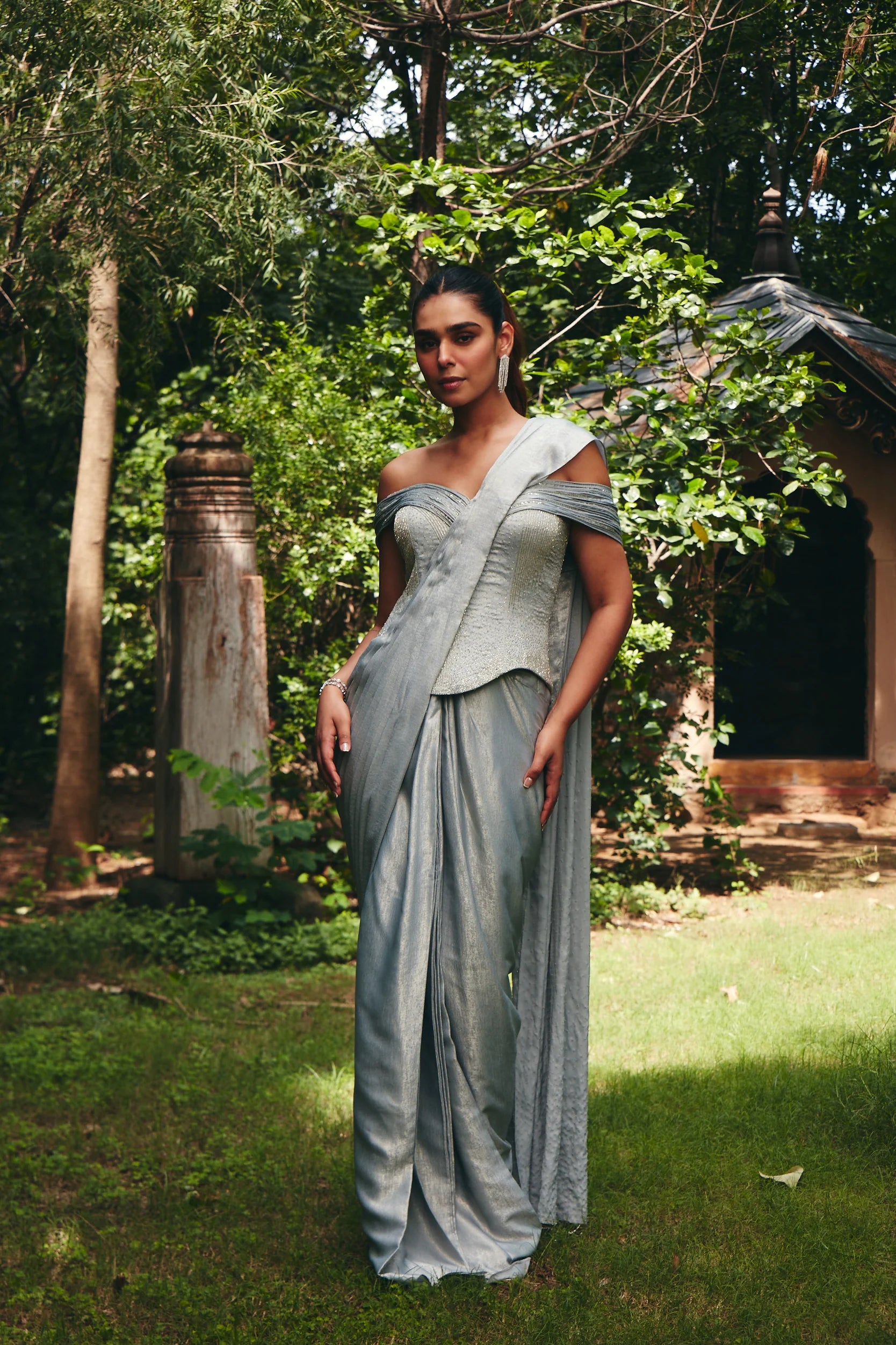 Ice Grey Corset Saree
