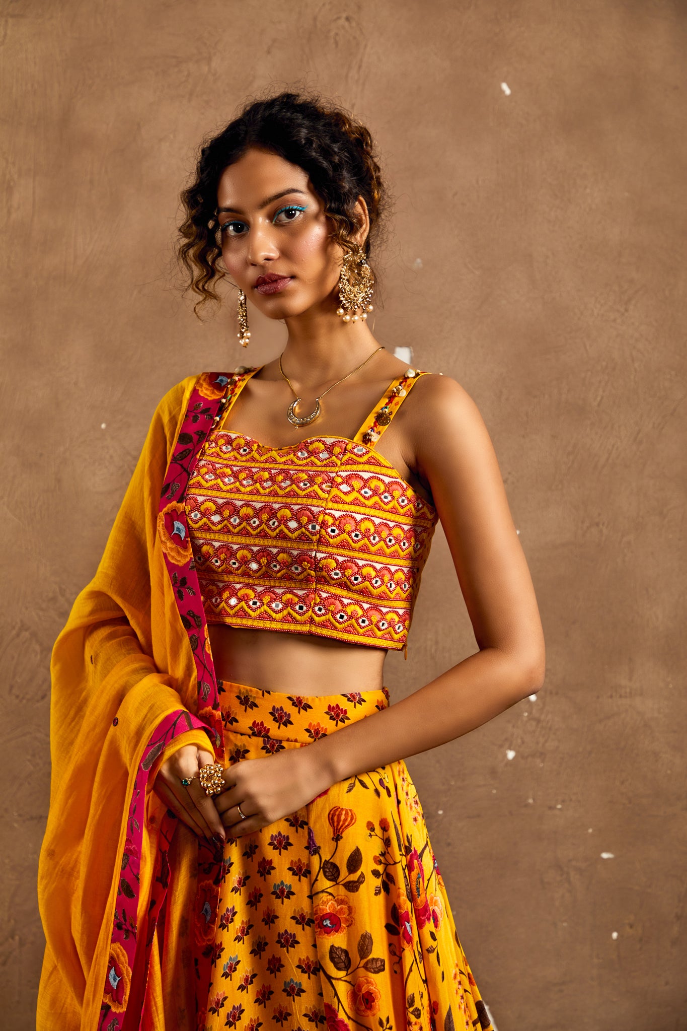 Yellow floral lehenga set