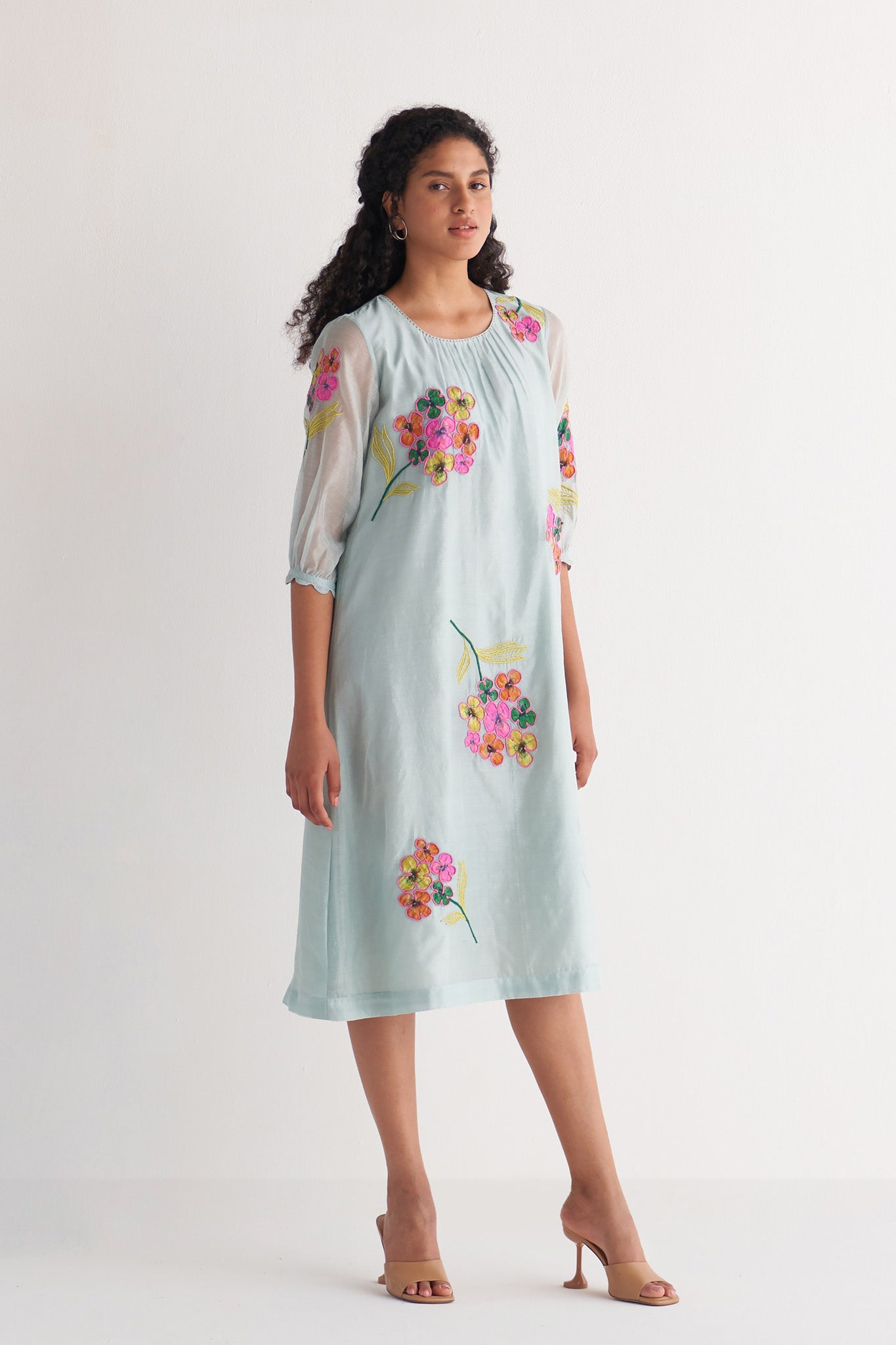 Powder Blue Floral Bunch Dress with Pants