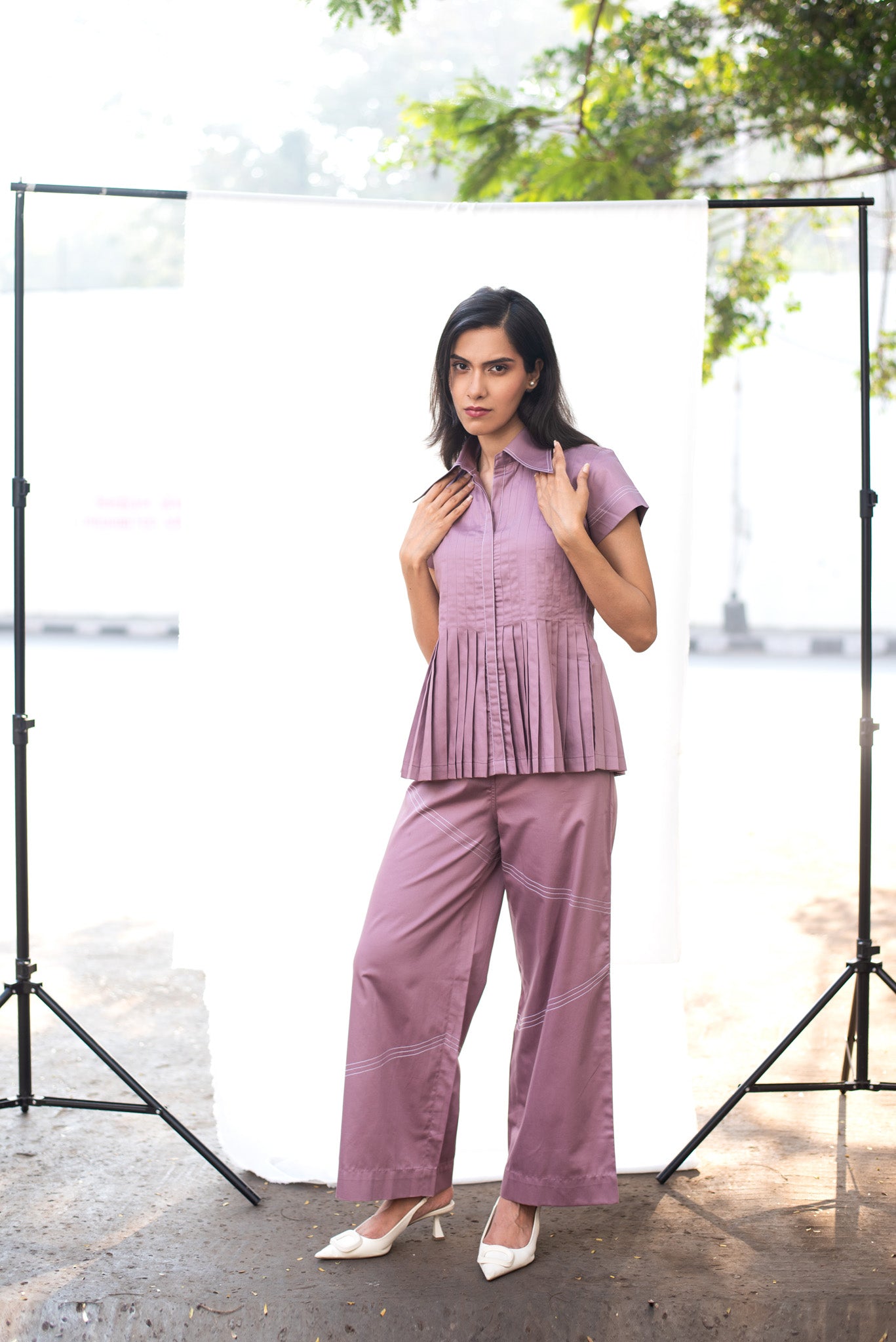 Pleat Me Up Top & Diagonal Katha Pants Set