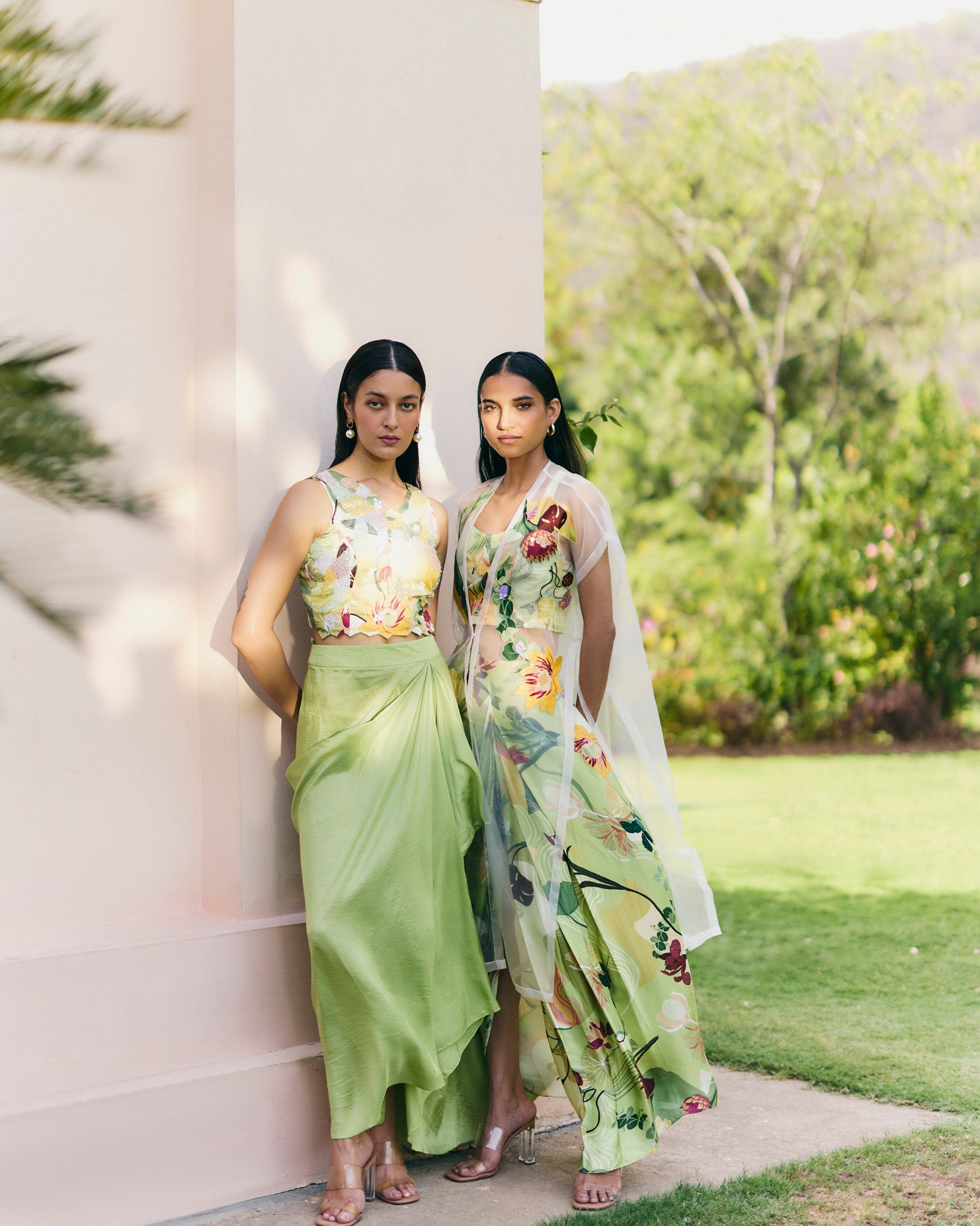 Mint Paradise Beaded Crop Top with Drape Skirt