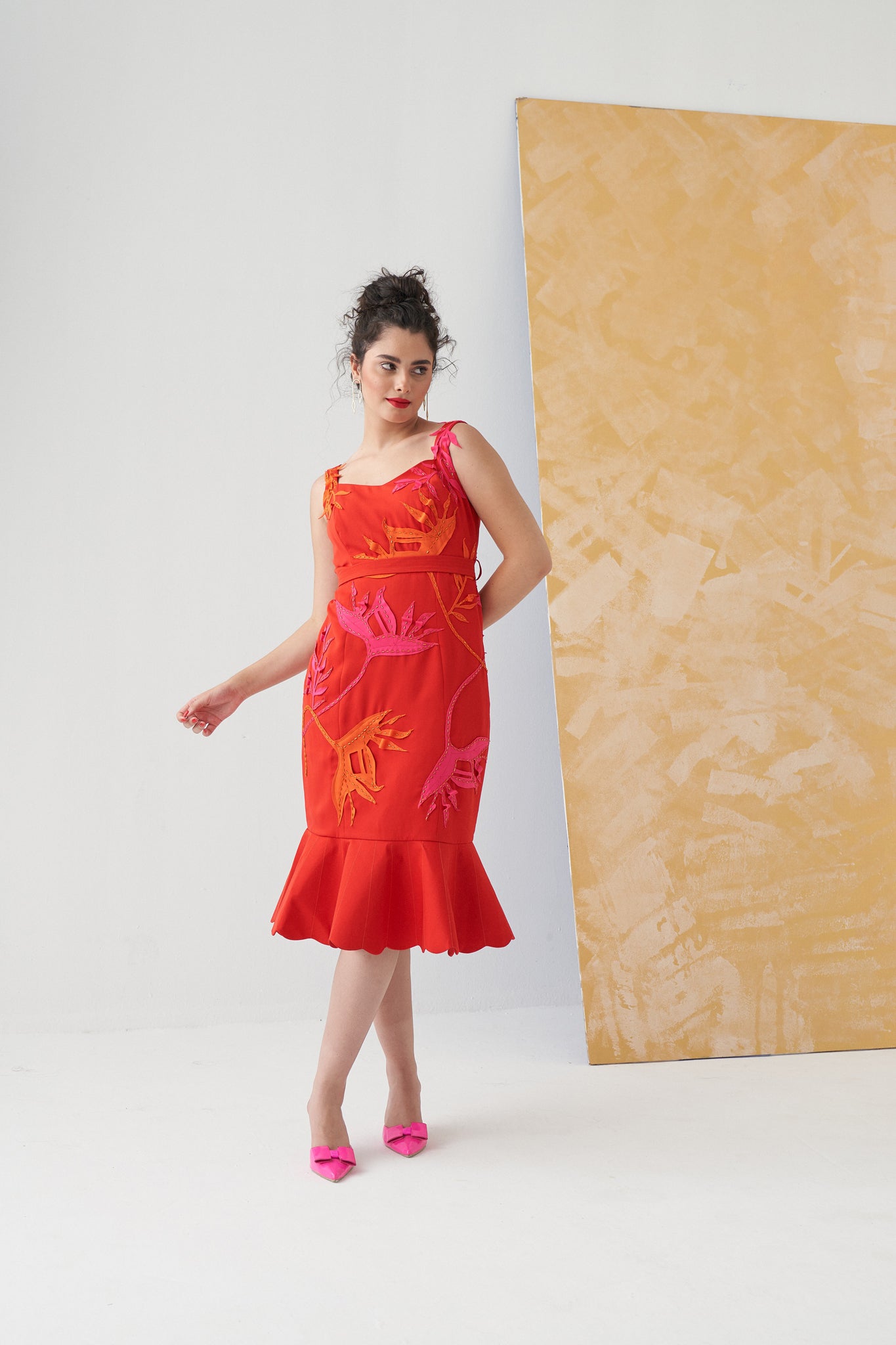 Sienna Peplum Dress with Botanical Applique