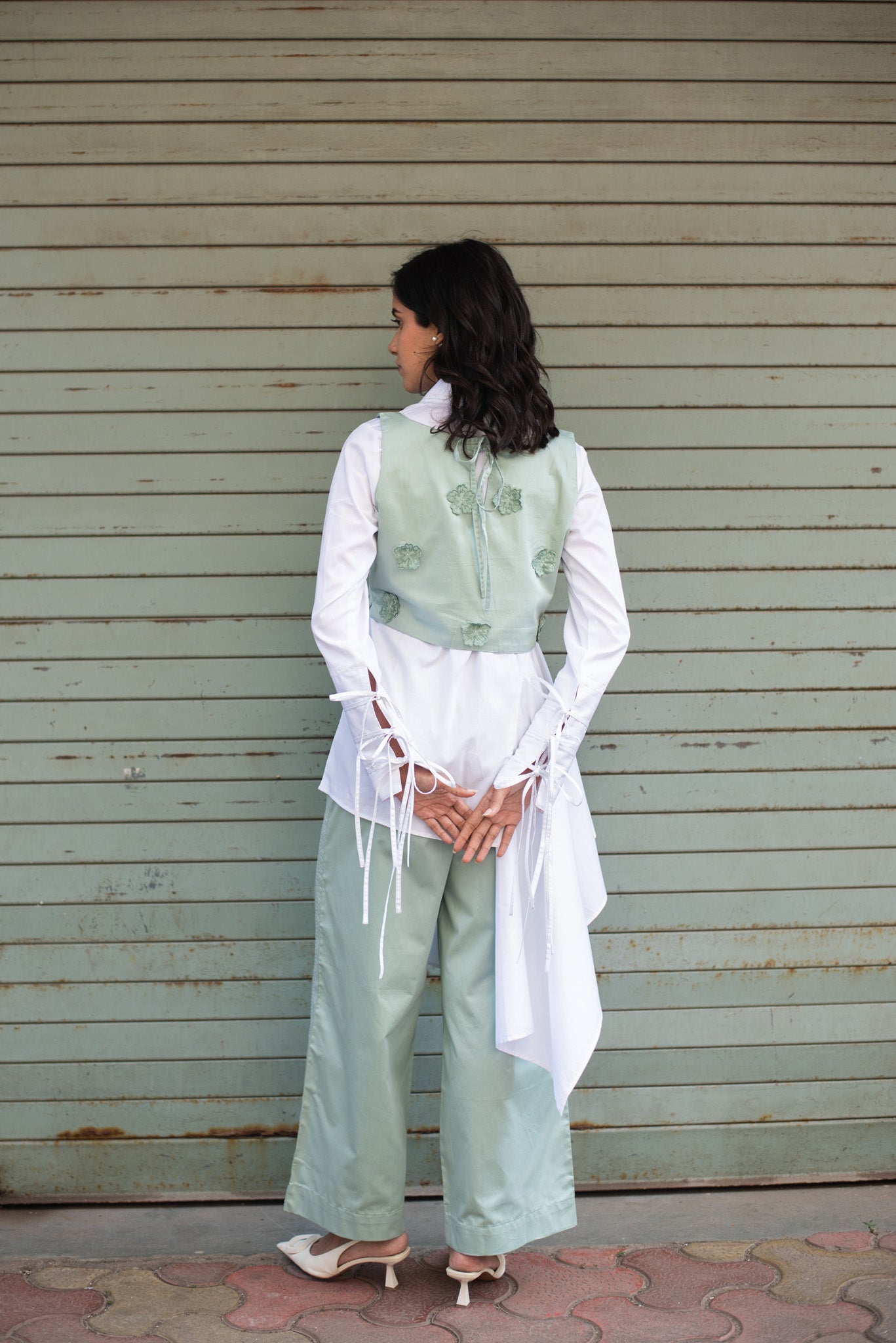 Flower Jacket, Drape Top Katha Panel Pants Set