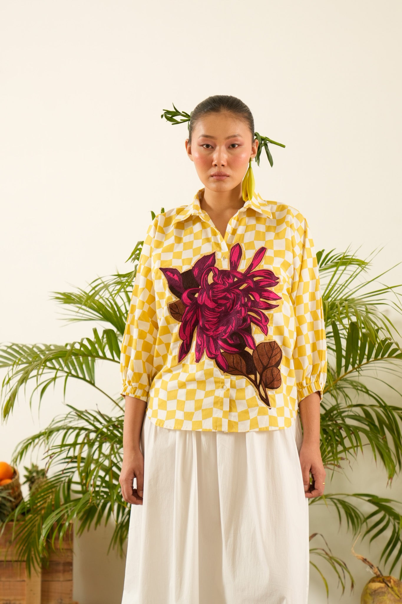 Chrysanthemum Flower Embroidered Shirt