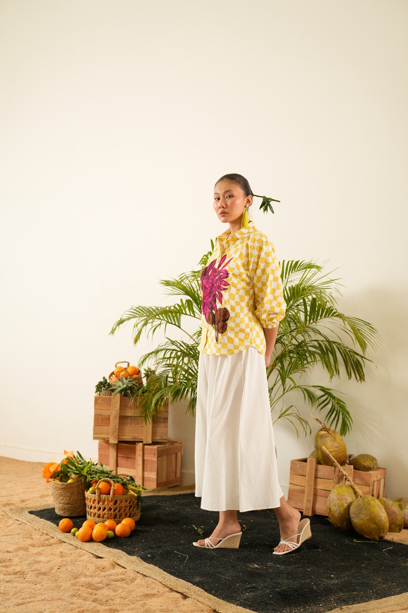 Chrysanthemum Flower Embroidered Shirt