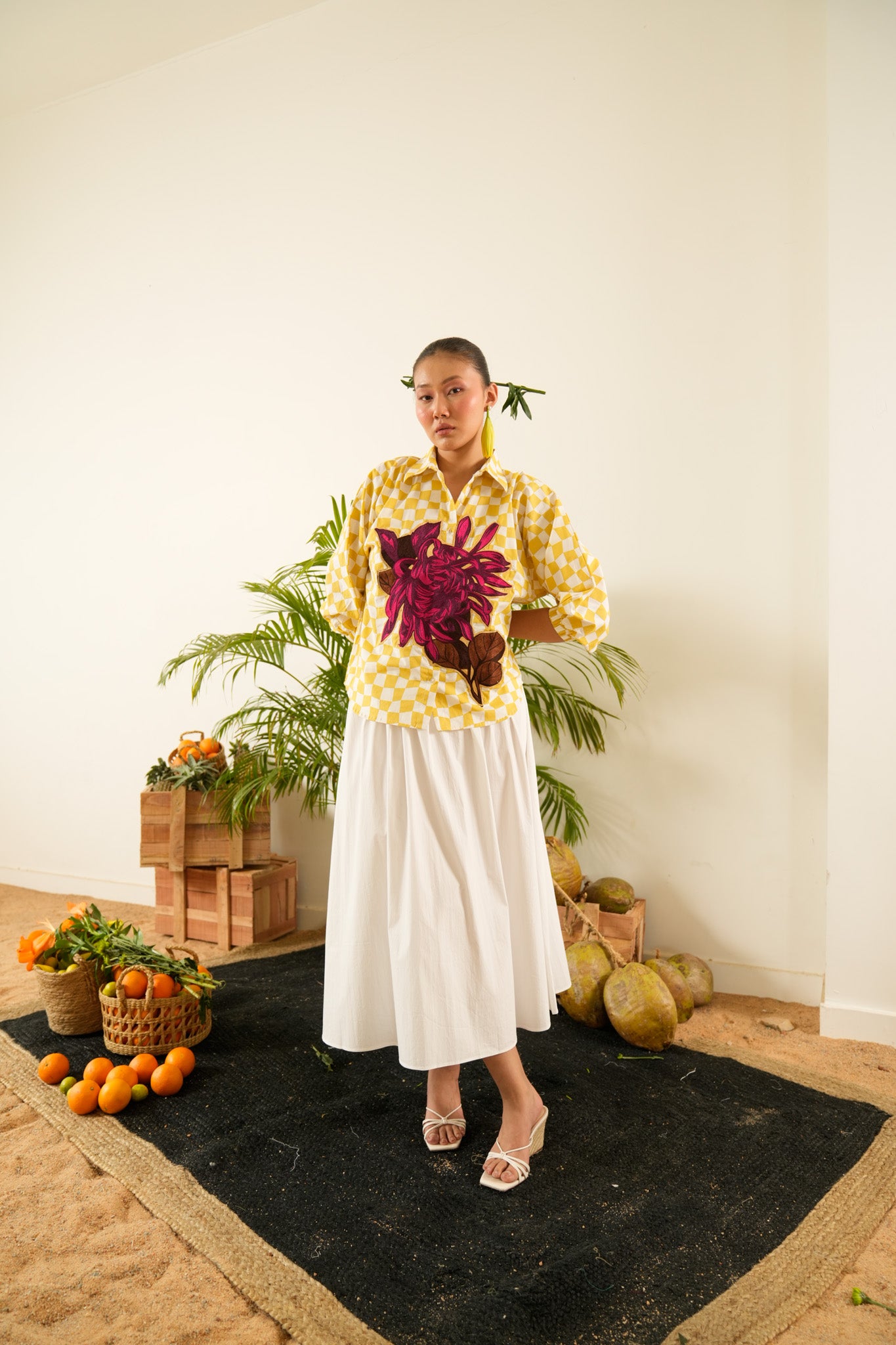 Chrysanthemum Flower Embroidered Shirt