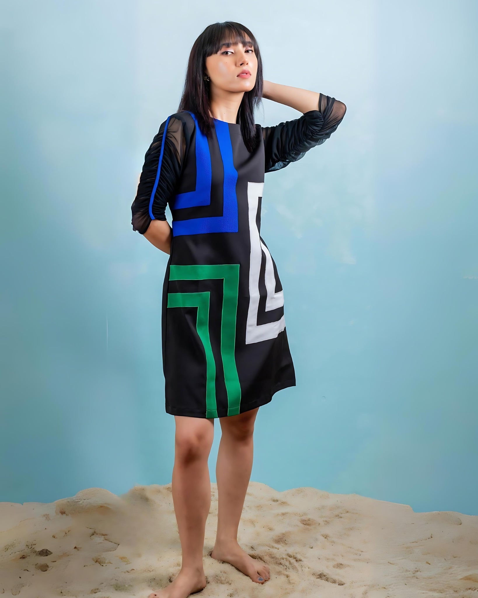 Colourblock Dress (Black Blue)