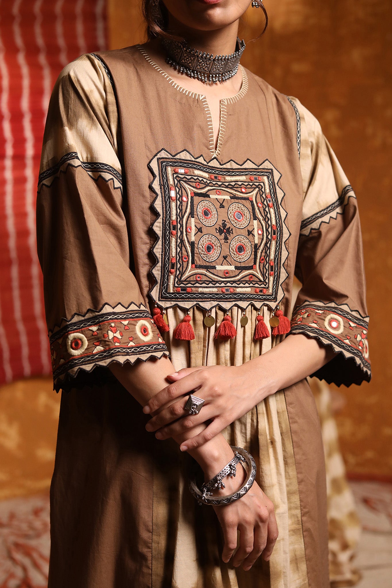 Brown Cotton Kurta with Pants