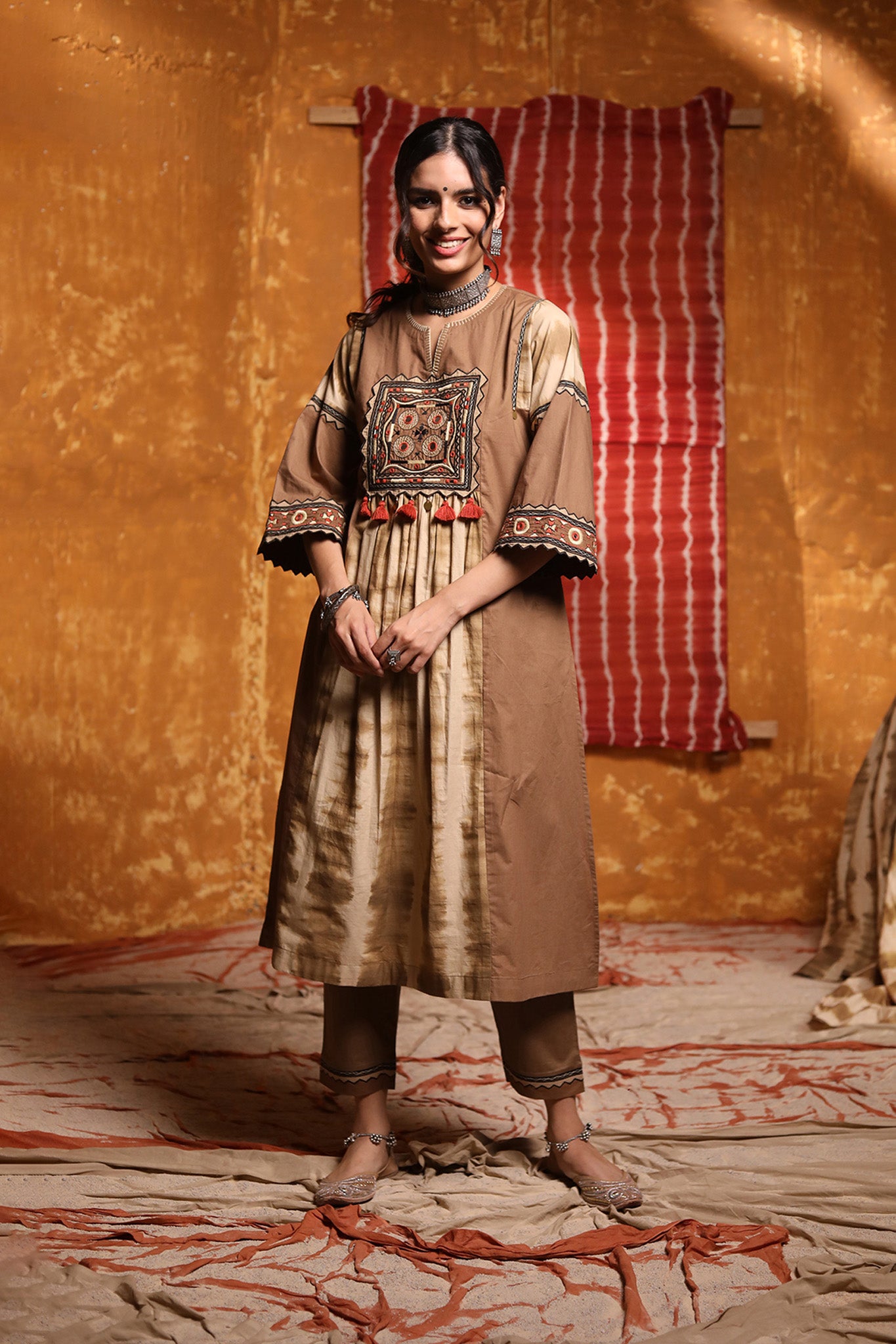 Brown Cotton Kurta with Pants