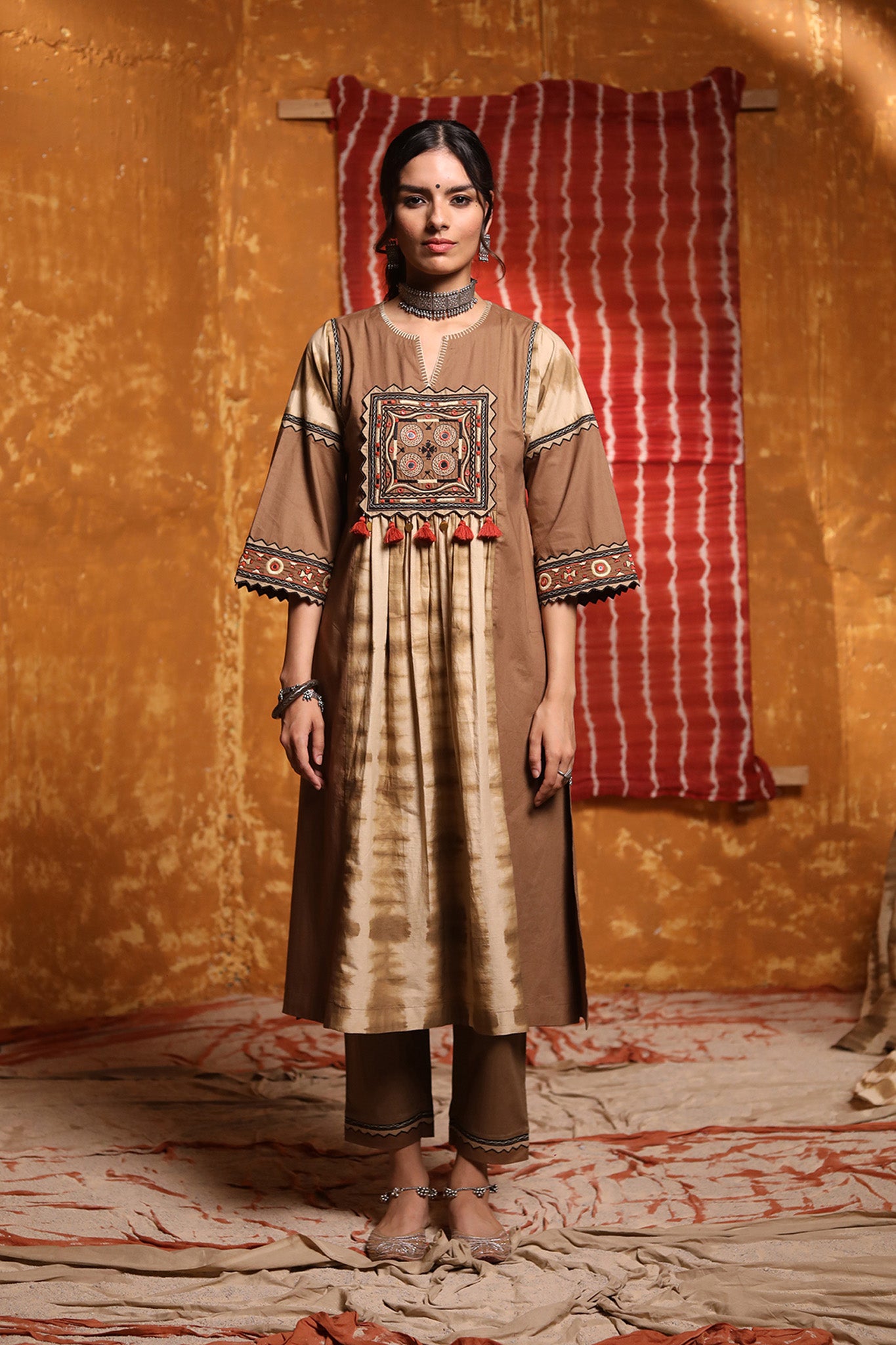 Brown Cotton Kurta with Pants