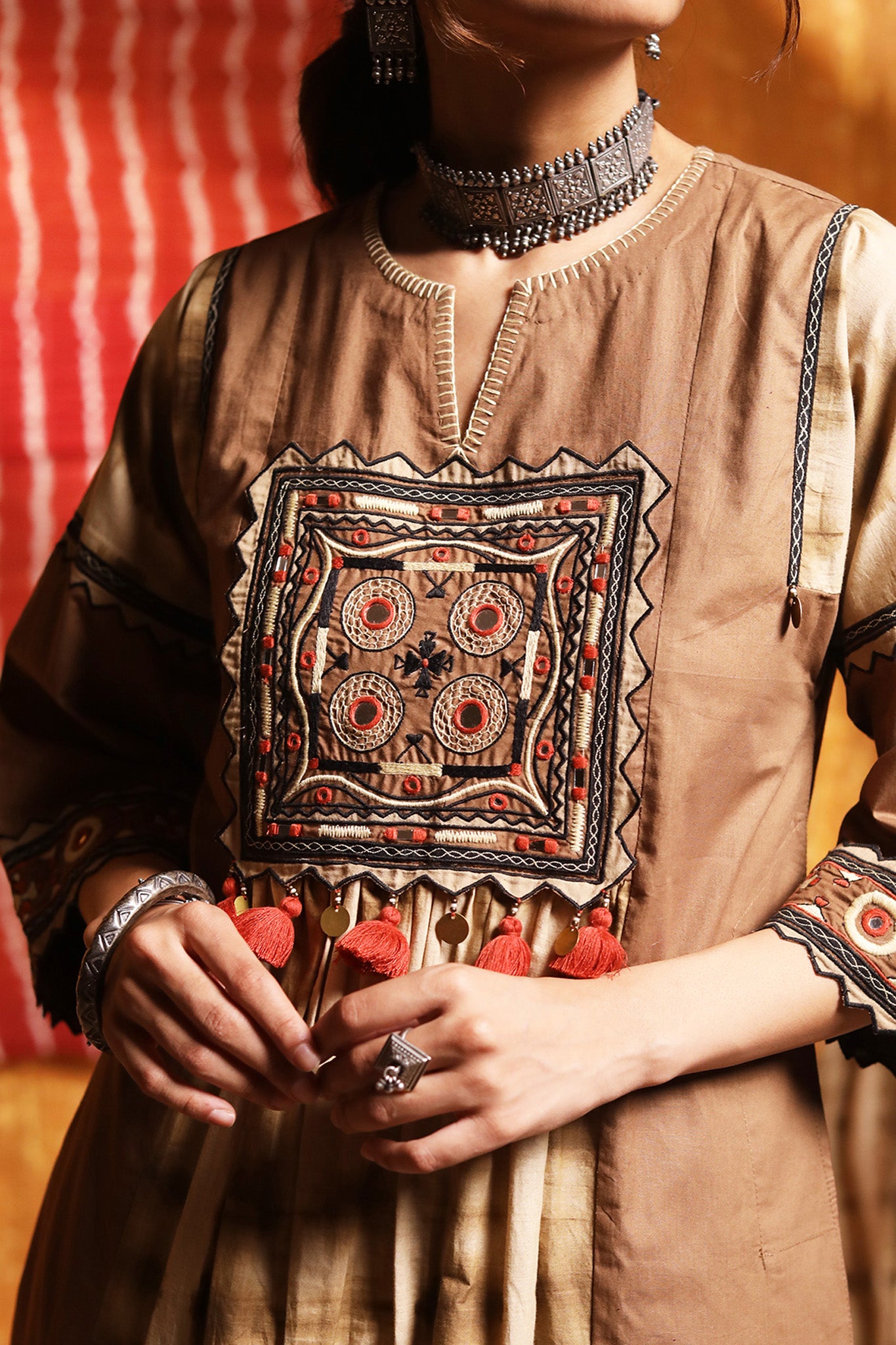 Brown Cotton Kurta with Pants