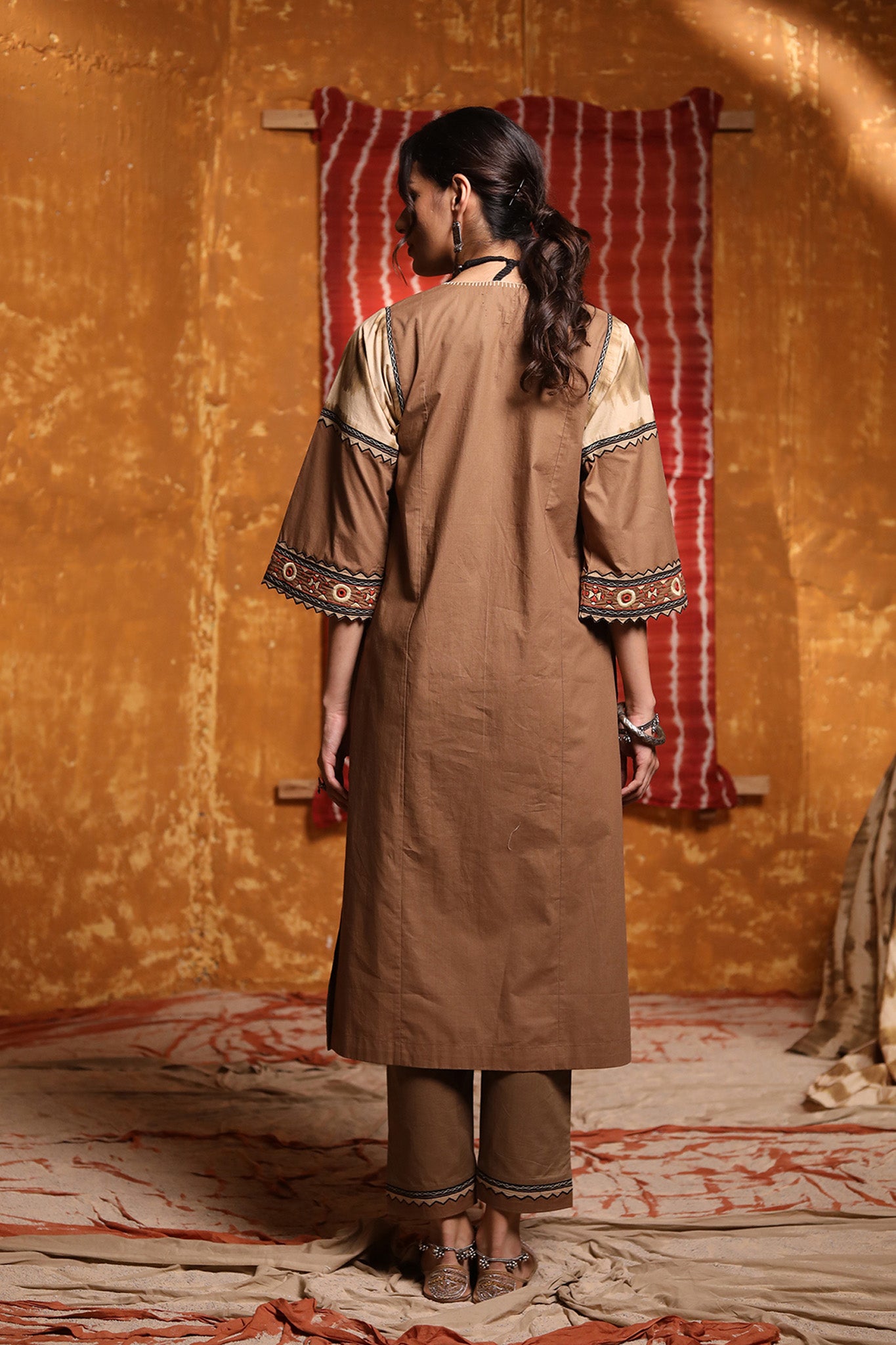 Brown Cotton Kurta with Pants