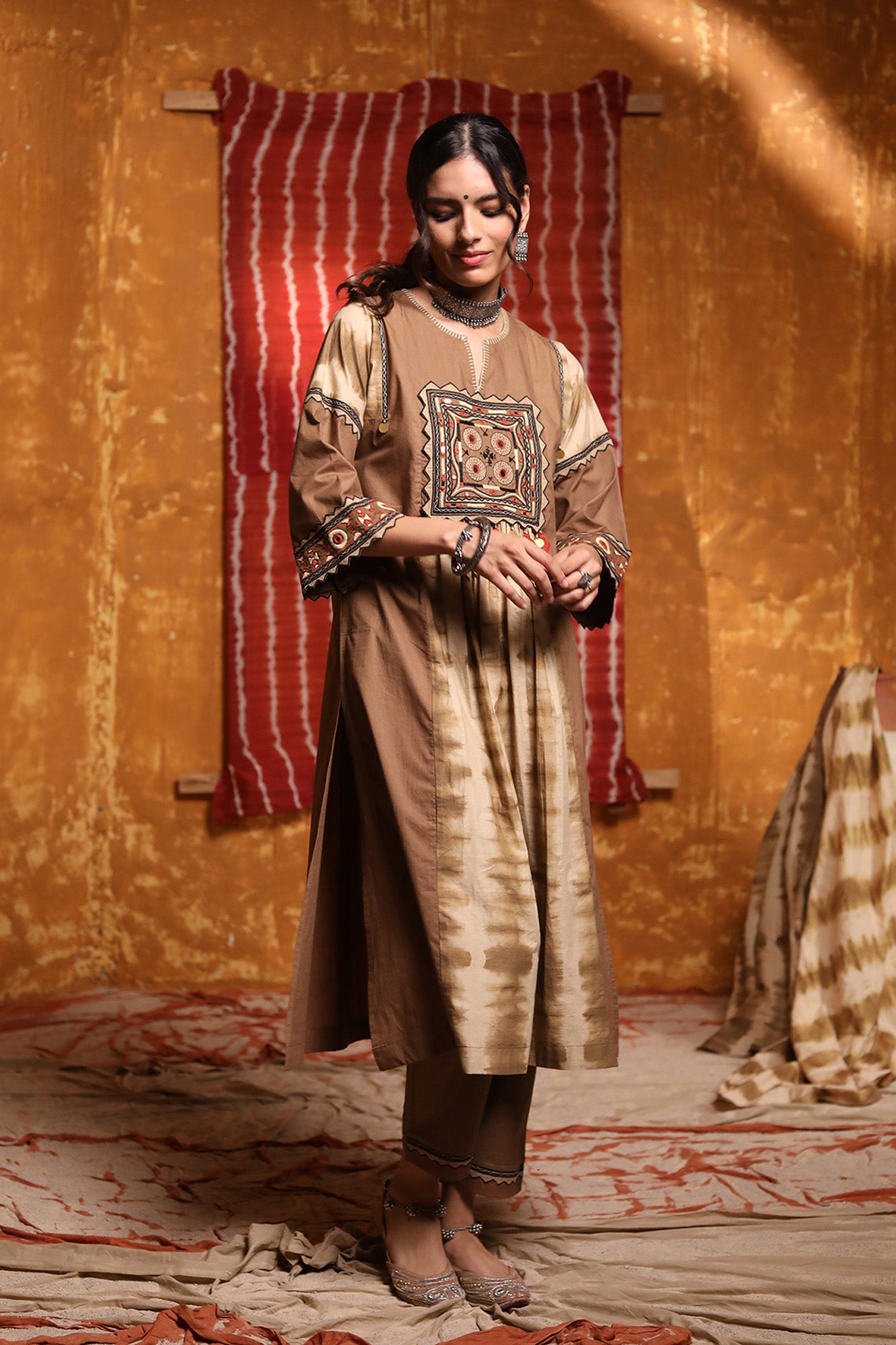 Brown Cotton Kurta with Pants