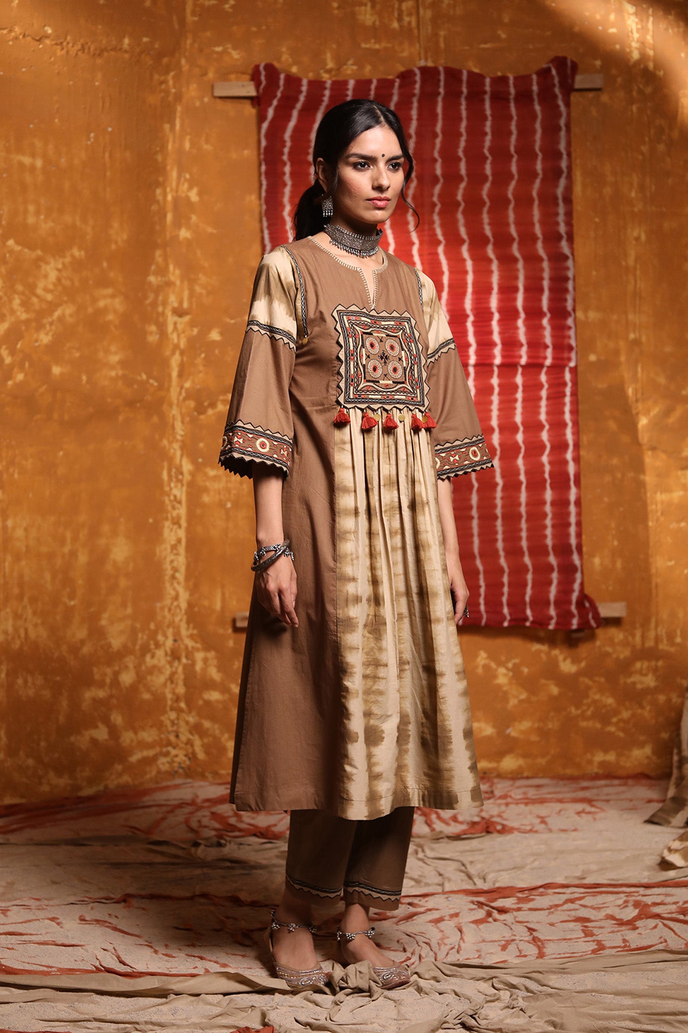 Brown Cotton Kurta with Pants