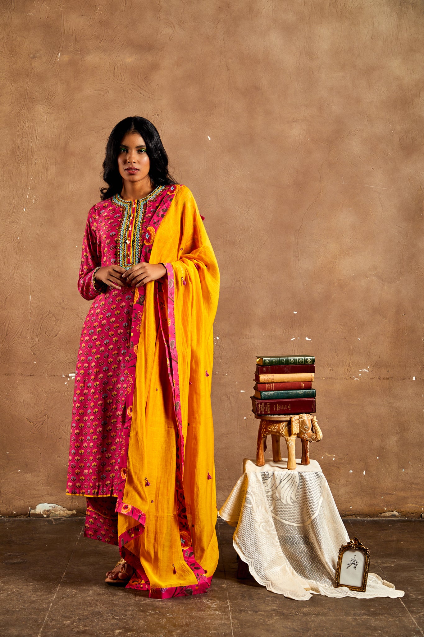 Pink cotton silk kurta and pants set