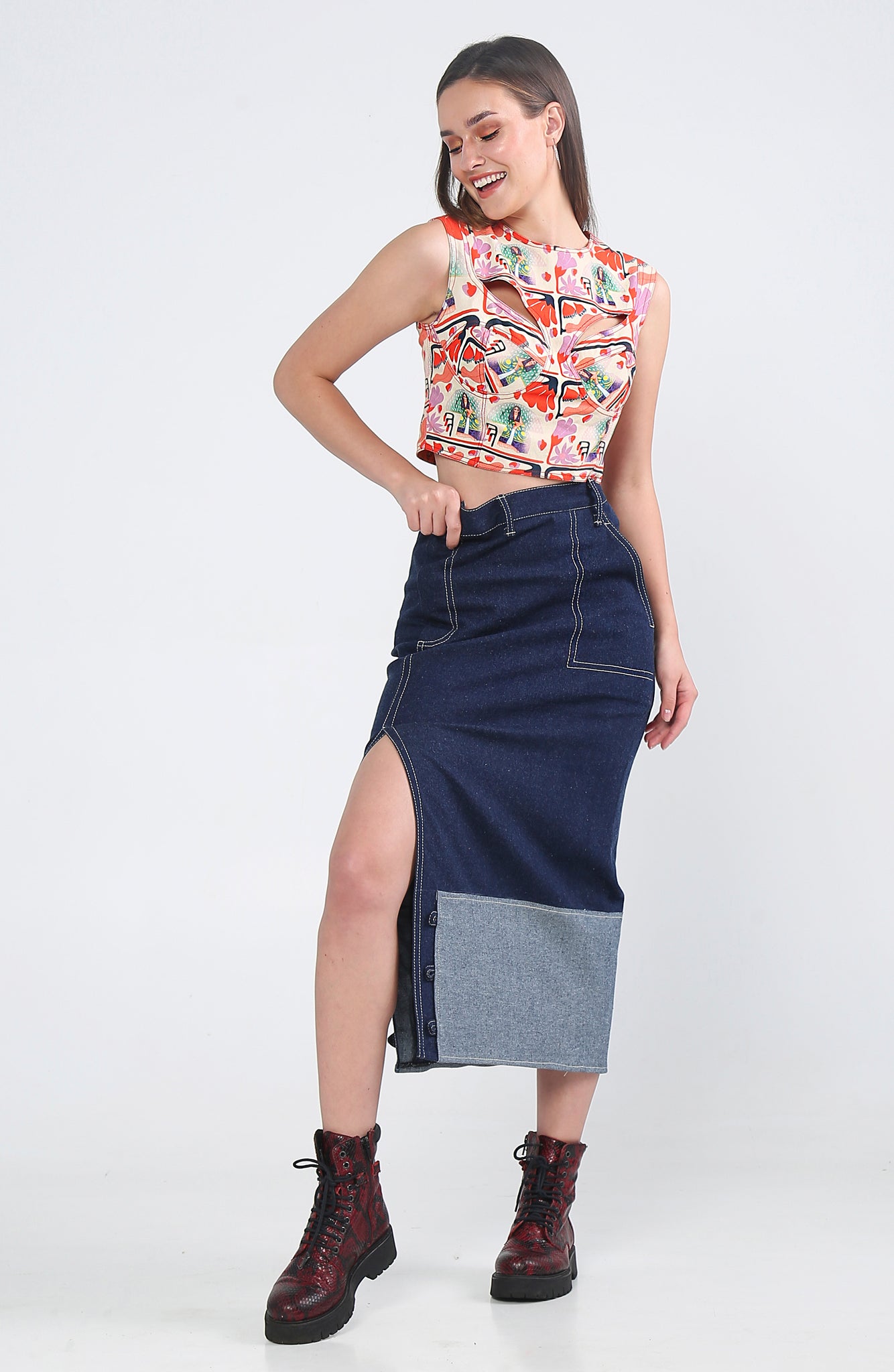 Navy Blue Off Center Skirt