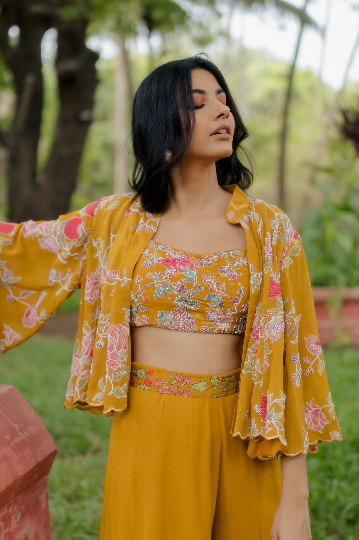 Floral and Anar Print Ochre Yellow Set