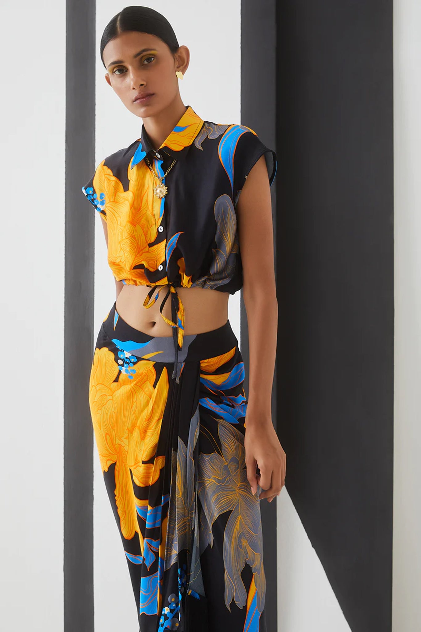 Starry Night Crop Top and Draped Skirt Co-ord