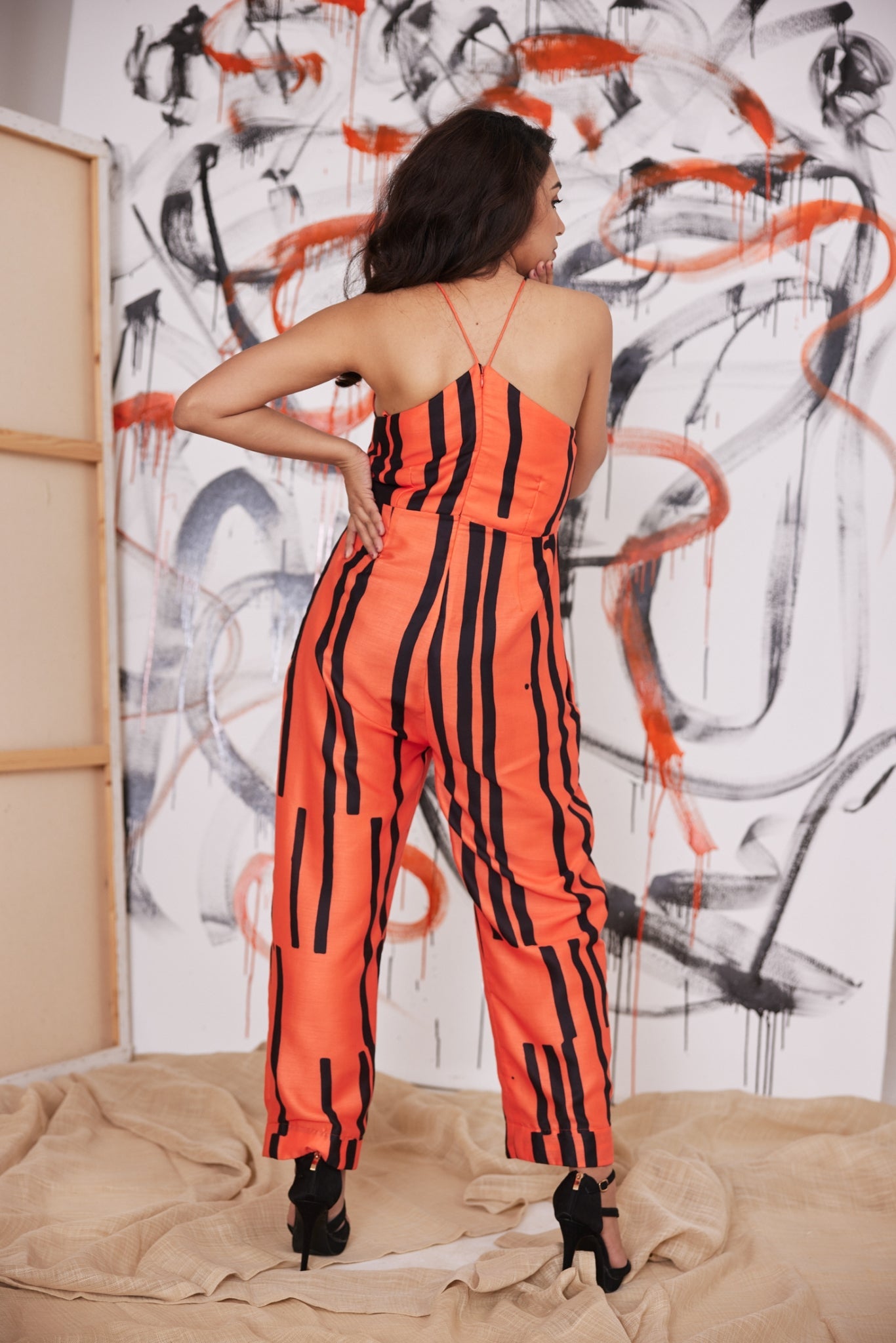 Orange Piano Striped Jumpsuit